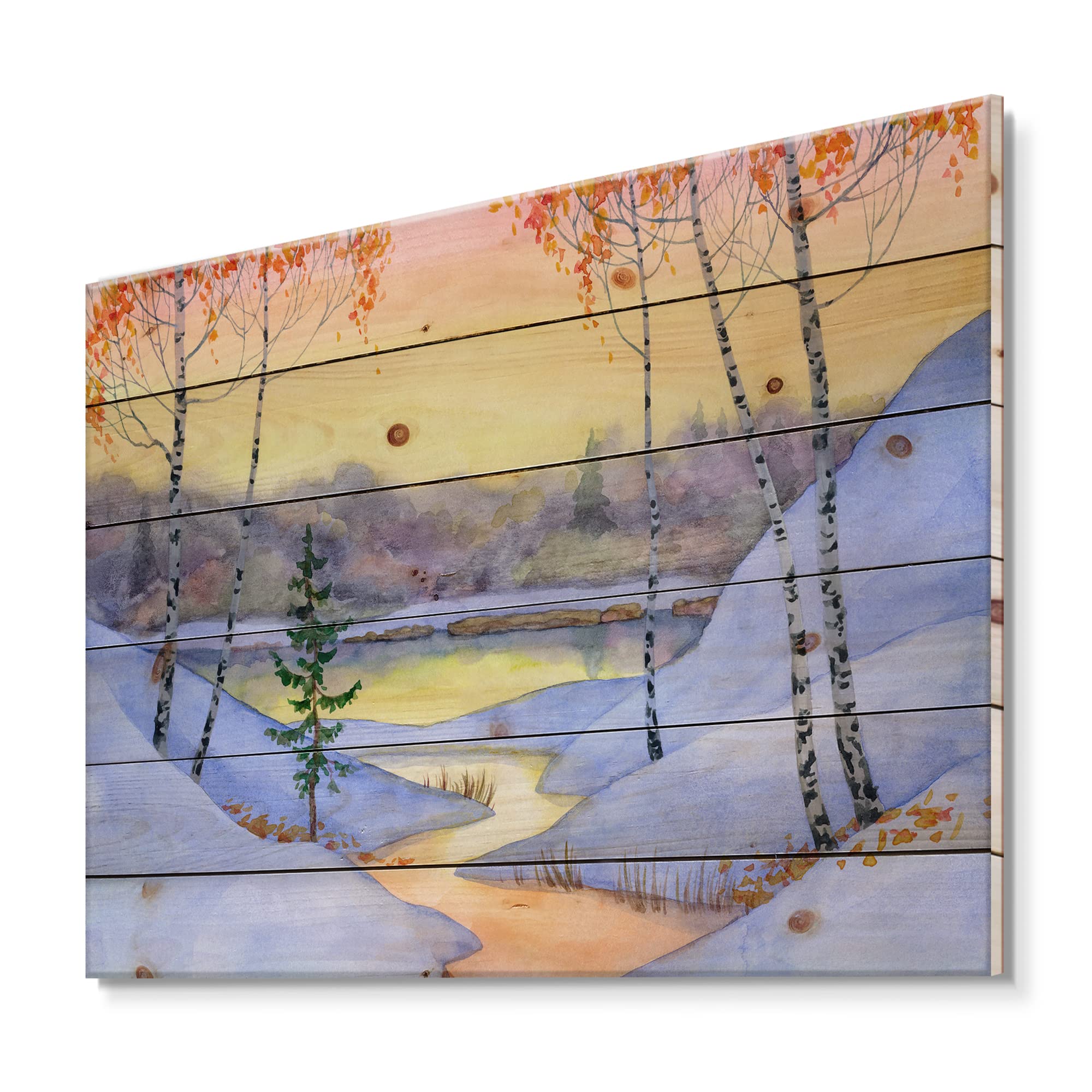 DesignQ Winter Forest Lake House Wood Wall Decor - White Wood Wall Art, Large Landscape Pine Wood Panels - Perfect for Living Room, Bedroom & Cabin Decor