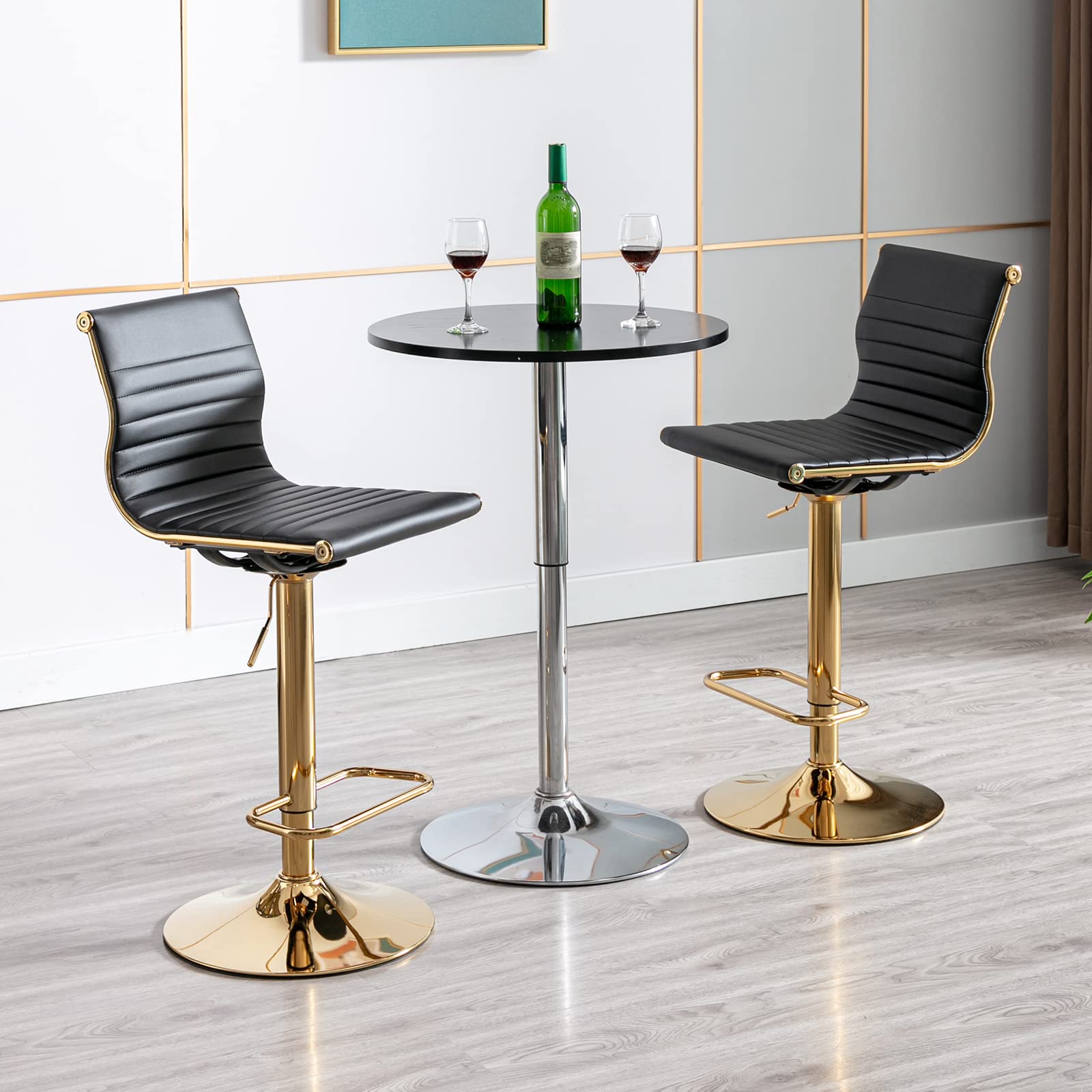 2 Pack Adjustable Metal Bar Stools - Modern Black PU Leather Counter Height Stools with Golden Base for Kitchen Island, Bar & Dining Room | Perfect for Home, Restaurant & Cafe Use