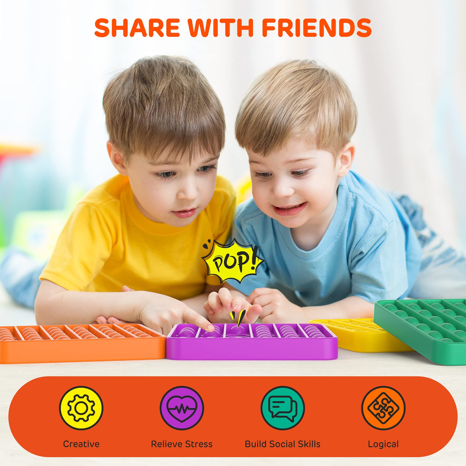 12 Pack Fidget Toys Set - Stress Relief Sensory Toys for Kids & Adults | Push Pop Bubble Poppers for Anxiety Relief, Party Favors, Classroom Prizes & Easter Gifts | Bulk Sensory Toys for ADHD, Autism & Office Stress Relief