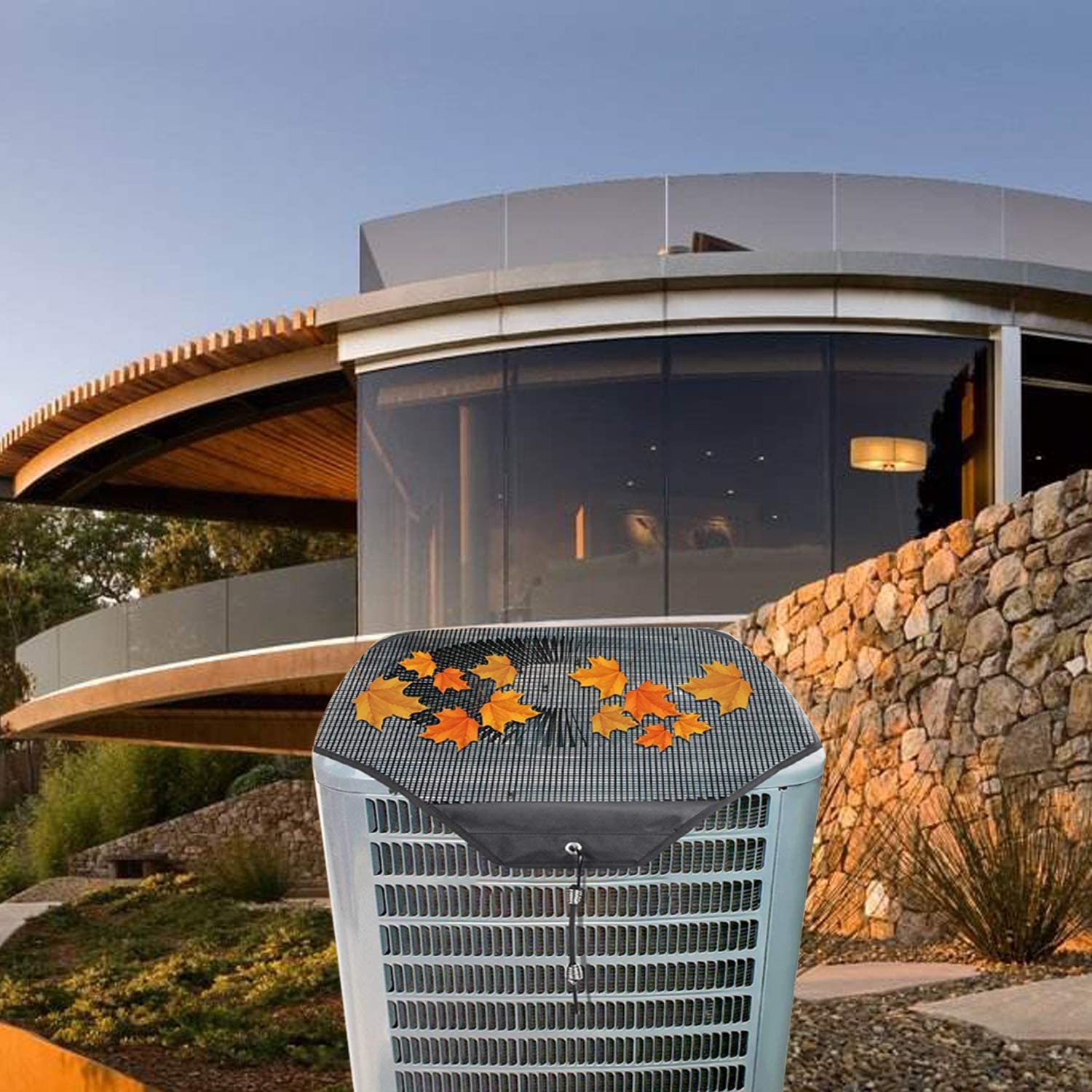**28x28 Black Air Conditioner Cover - Leaf Guard for Central AC Units, Protects from Leaves, Cottonwood & Debris - Ideal for Outdoor Use in All Seasons**