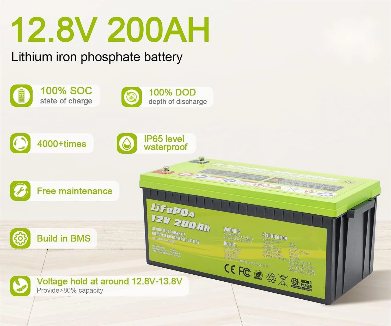 ACOPOWER 12V 200Ah LiFePO4 Deep Cycle Lithium Battery - Perfect for Solar Power Systems, RVs, Marine & Off-Grid Applications