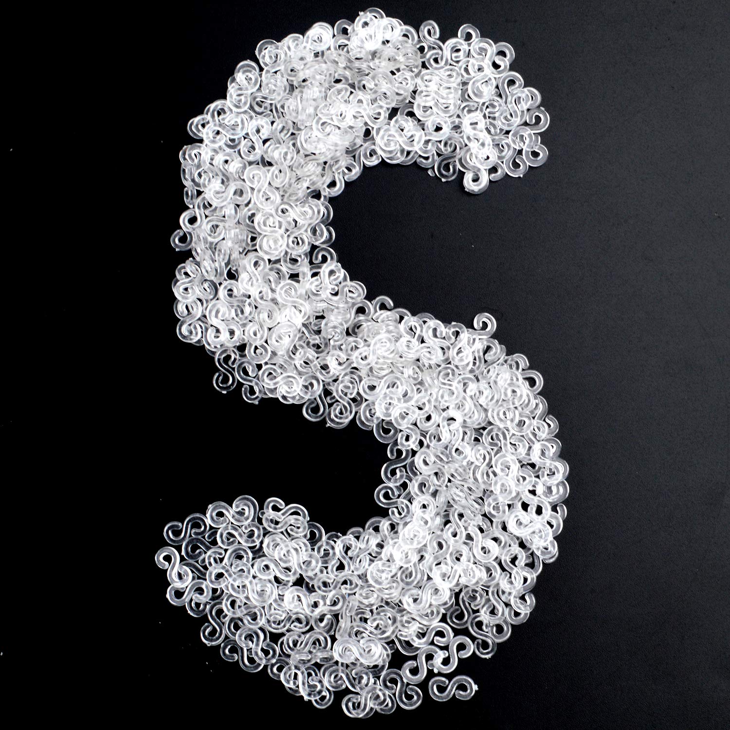 500-Piece Clear S Clips Rubber Band Connectors Kit - Plastic Loom Bands Clips for DIY Bracelet Making, Jewelry Crafting & Kids Art Projects