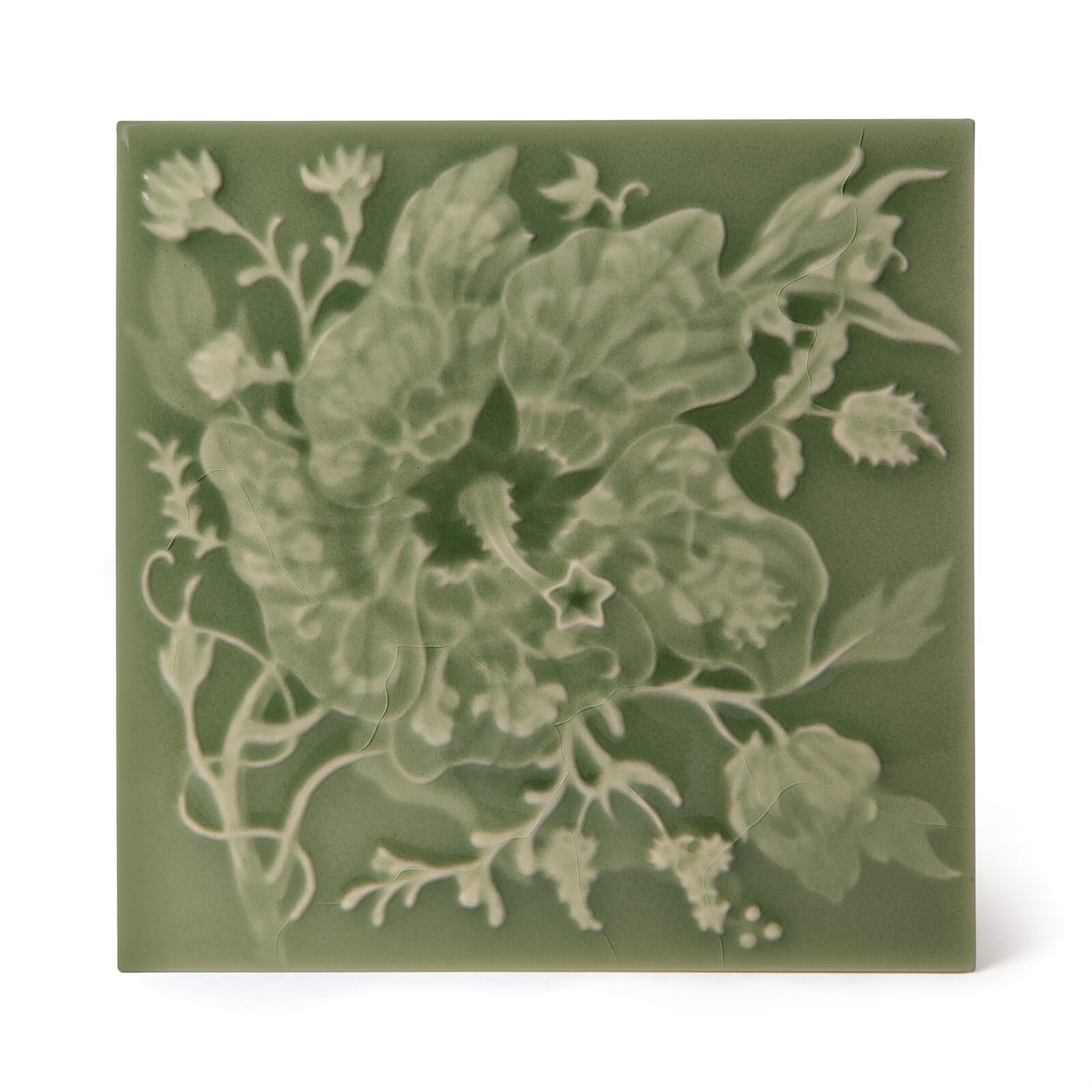 ARTEMIS HIBISCUS Relief Tiles Sample in Sage Green - Decorative Ceramic Wall Tiles for Kitchen Backsplash, Bathroom, and Living Room Accent Walls