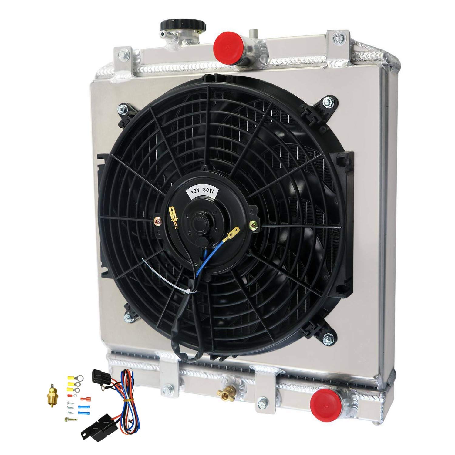 CoolingCare All Aluminum 2-Row Core Radiator with 12-Inch Fan Shroud & Relay Kits - Compatible with Acura Integra/Honda Civic Del Sol EJ EK EG DB DC (1992-2001 MT) - Perfect for Engine Cooling & Performance Upgrades