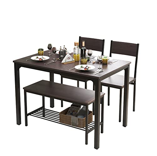 DlandHome 4-Piece Dining Table Set - Rectangular Kitchen Table with Chairs & Bench, Space-Saving Design for Small Kitchens & Dining Rooms | Perfect for Family Meals, Breakfast Nooks & Apartment Living