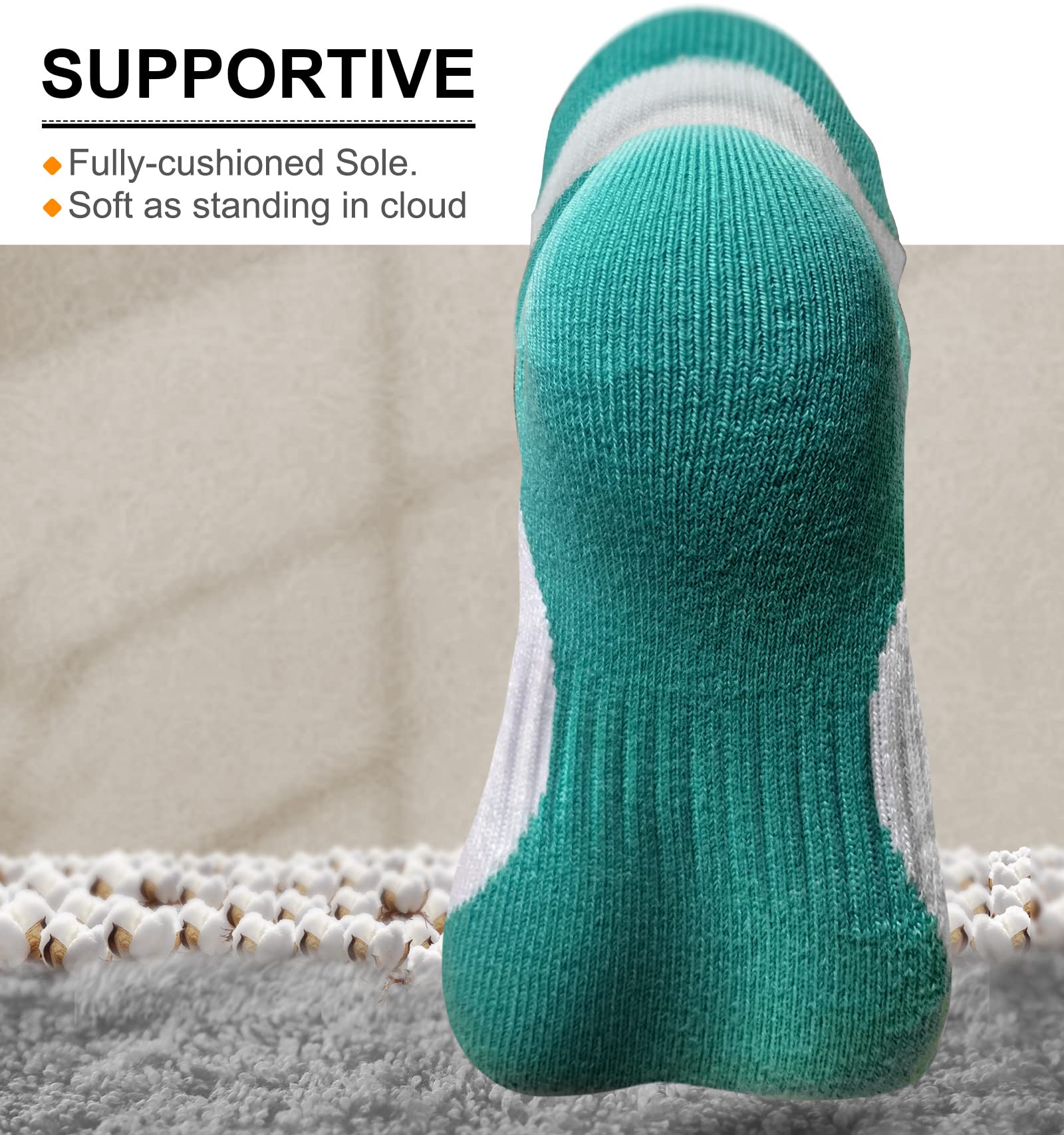 BULLIANT Women's Athletic Ankle Socks 6-Pack - No Show Cushioned for Running & Walking - Arch Support for Sports & Workouts
