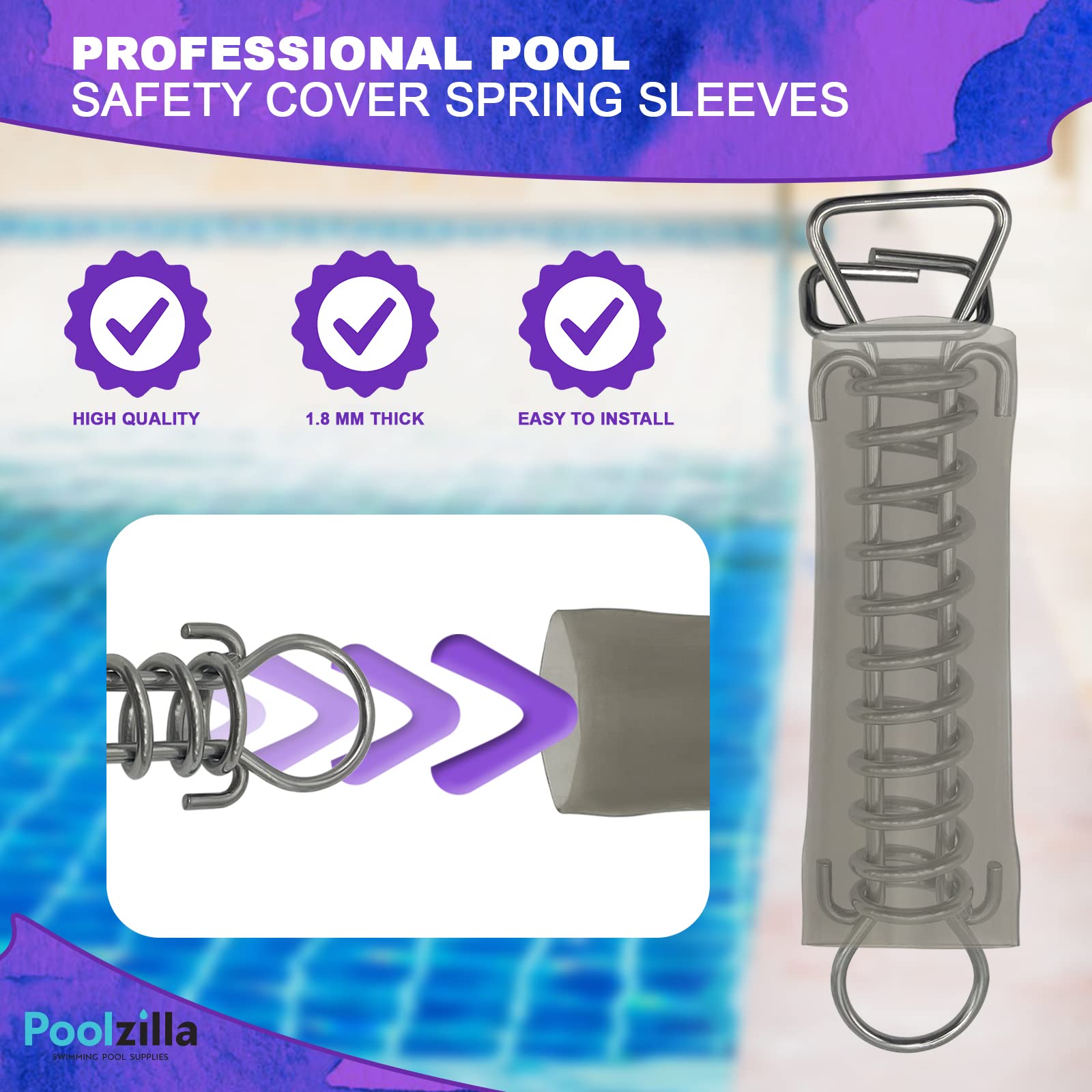 Poolzilla 10 Pack Vinyl Sleeves for Pool Safety Cover Springs - Protect Springs and Decks from Scratching - Ideal for Inground Pool Maintenance