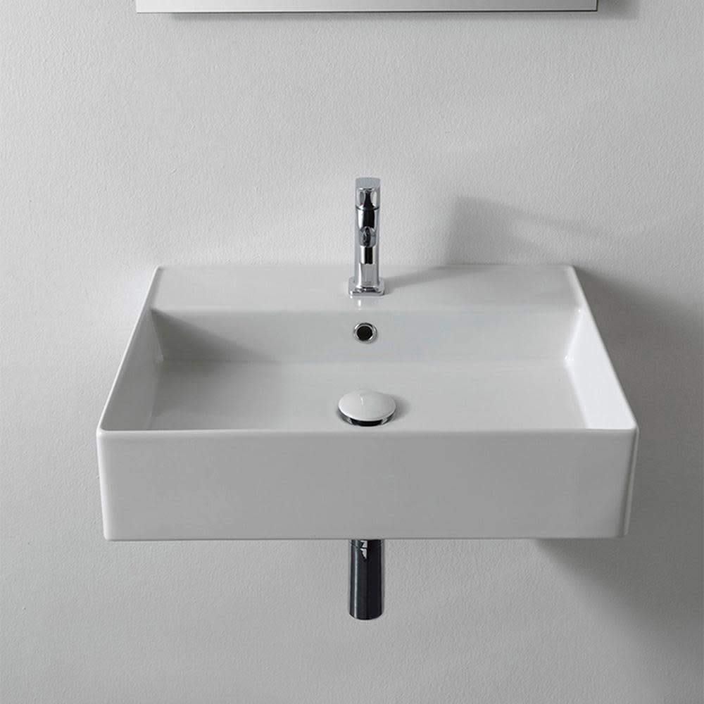 Scarabeo 5111 White One Hole Bathroom Sink - Modern Single Faucet Vessel Sink for Powder Room, Guest Bath & Small Space Installation
