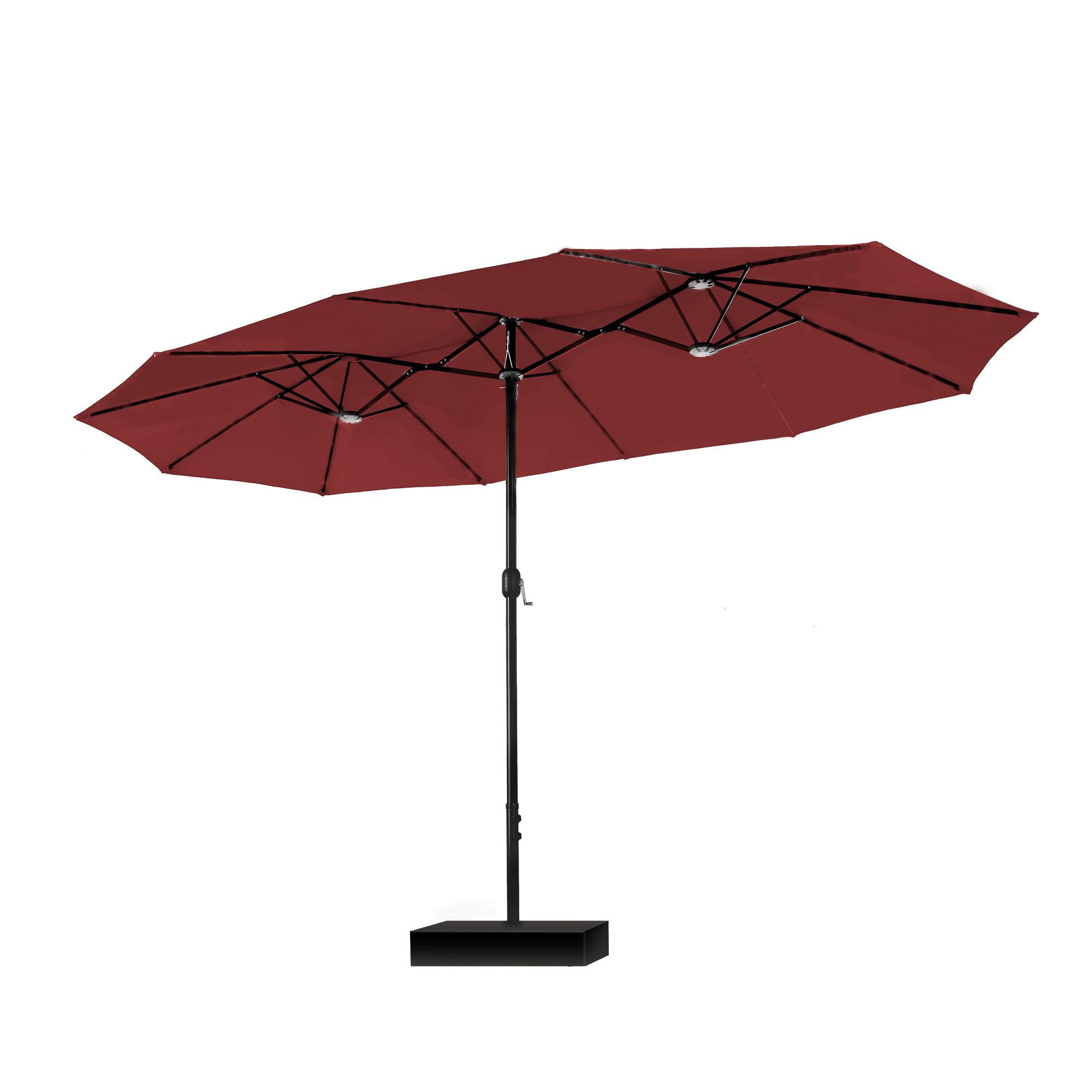 PHI VILLA 15ft Double-Sided Patio Umbrella with Crank - Extra Large Outdoor Market Umbrella for Garden, Poolside & Backyard - Includes Heavy Duty Umbrella Base (Dark Red)