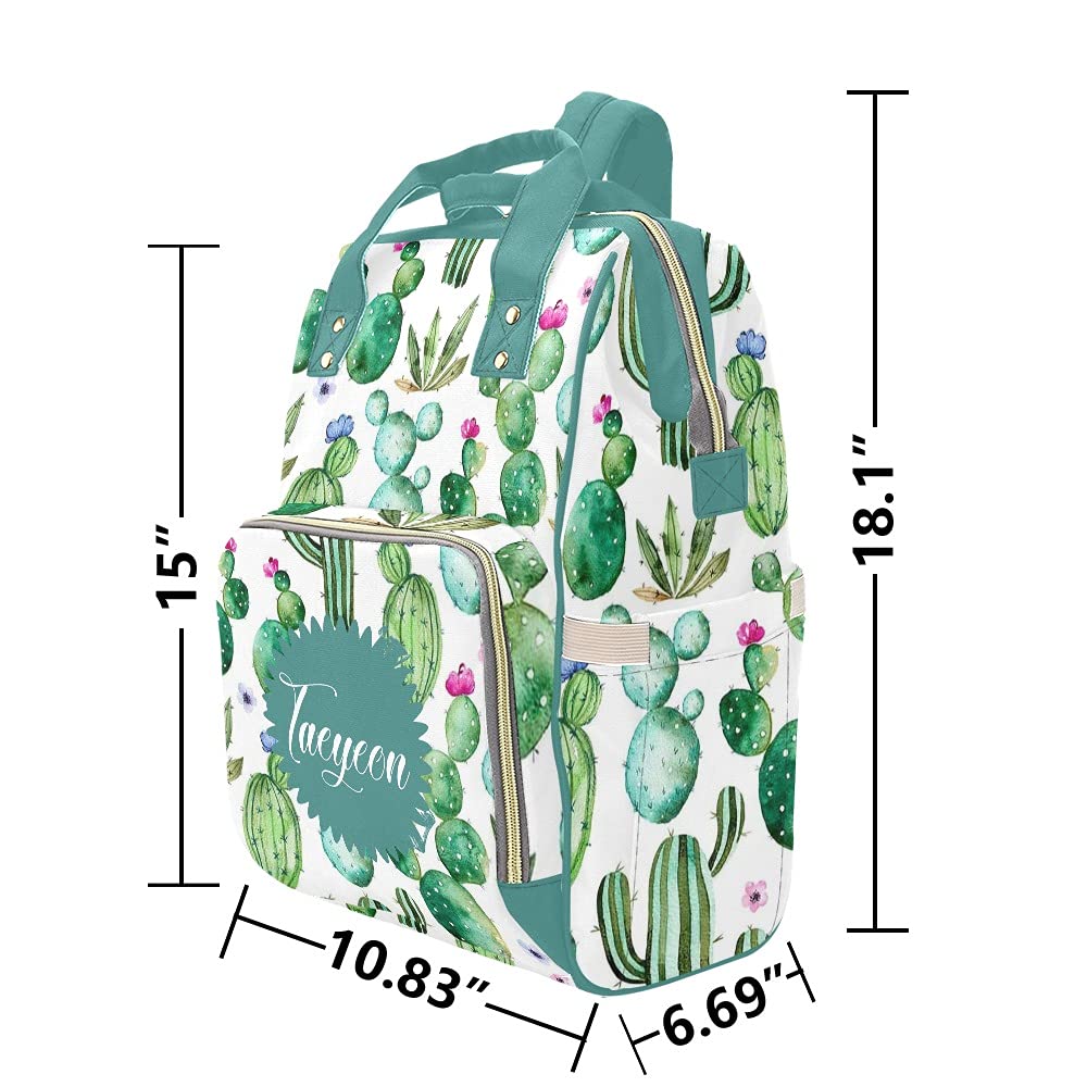 Personalized Cactus Diaper Backpack for Mom - Tropical Plant Print Baby Bag, Nursing & Travel Tote, 10.83x6.69x15 Inch - Perfect for Daycare, Hospital Visits & Family Outings