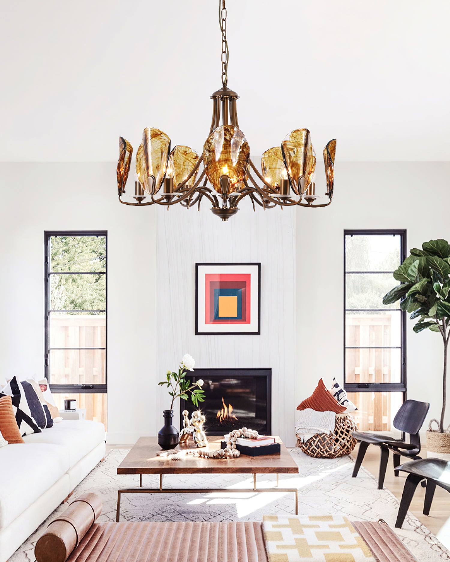 Amber Shell Chandelier - Elegant Coastal Lighting Fixture for Beach House, Dining Room, or Bedroom Decor | Handcrafted Seashell Pendant Light with Warm Glow