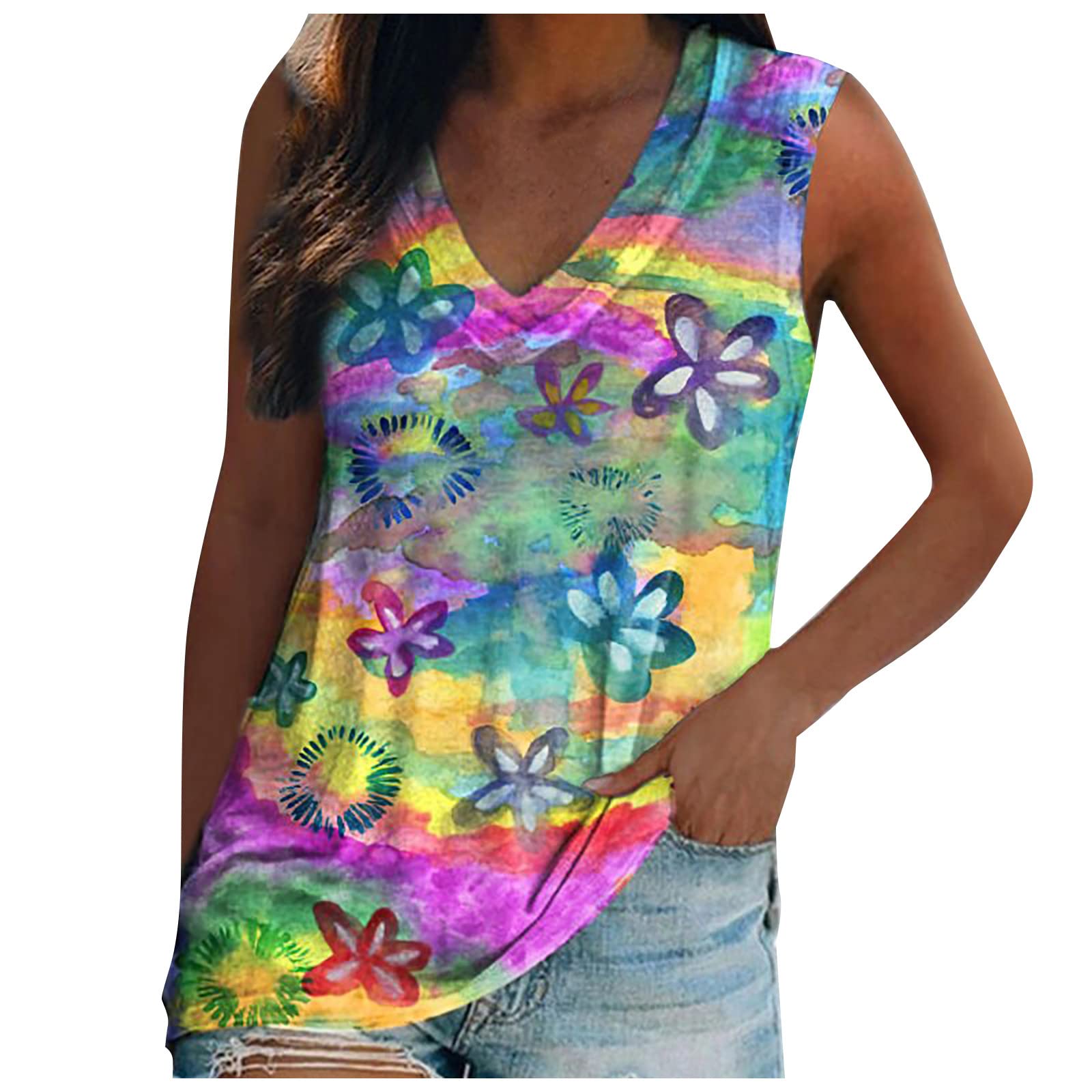 Messigaot Tie Dye Tank Tops for Women - Summer Sleeveless V-Neck Athletic Shirts - Cute Printed Workout & Yoga Tops - Perfect for Gym, Running, Beach & Casual Wear