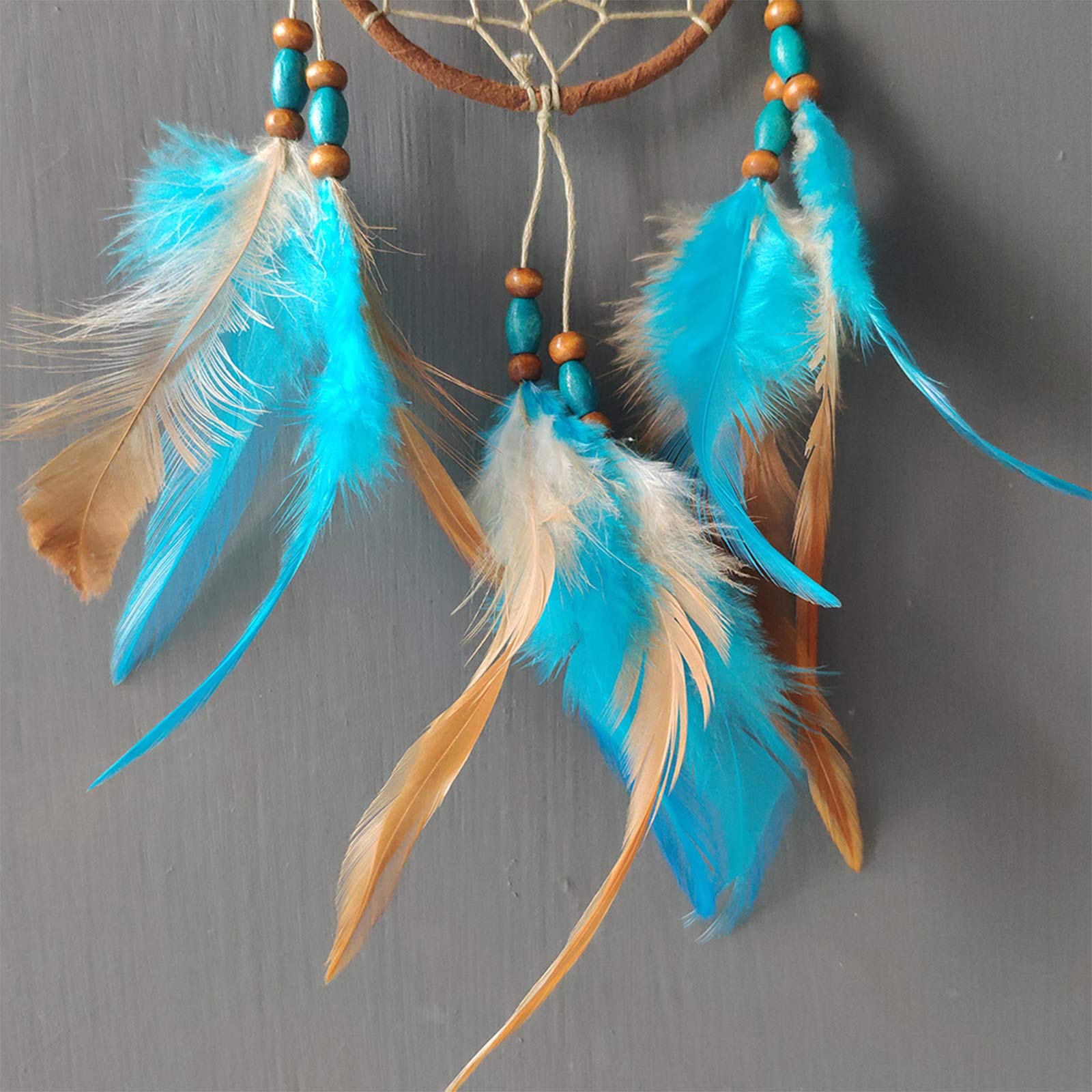 Blue Feather Dream Catcher Car Charm Pendant - Small Rearview Mirror Hanging Decor for Car, Bedroom, and Wall