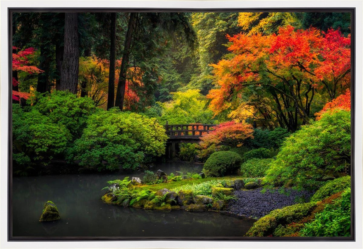 Premium Garden Bridge Canvas Wall Art - Hand-Painted Landscape Print for Home & Office Decor - Perfect for Living Room, Bedroom, or Office Spaces