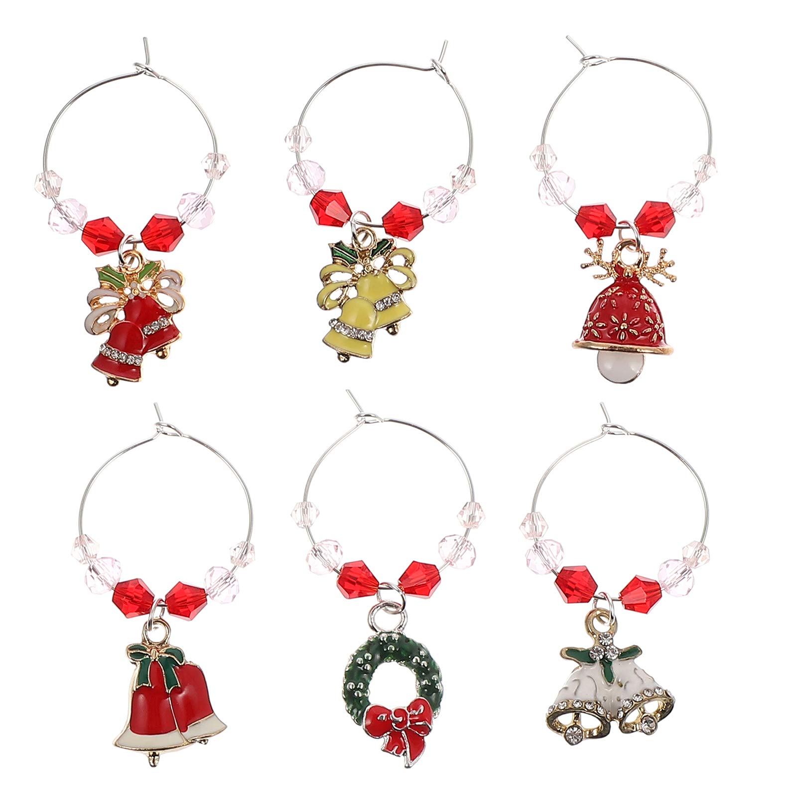 Elegant 6-Piece Christmas Wine Glass Charms Set - Festive Drink Markers for Holiday Parties, Weddings & Special Occasions | Cabilock Wine Glass Rings Pendants for Christmas Celebrations, Dinner Parties & Gift Exchanges