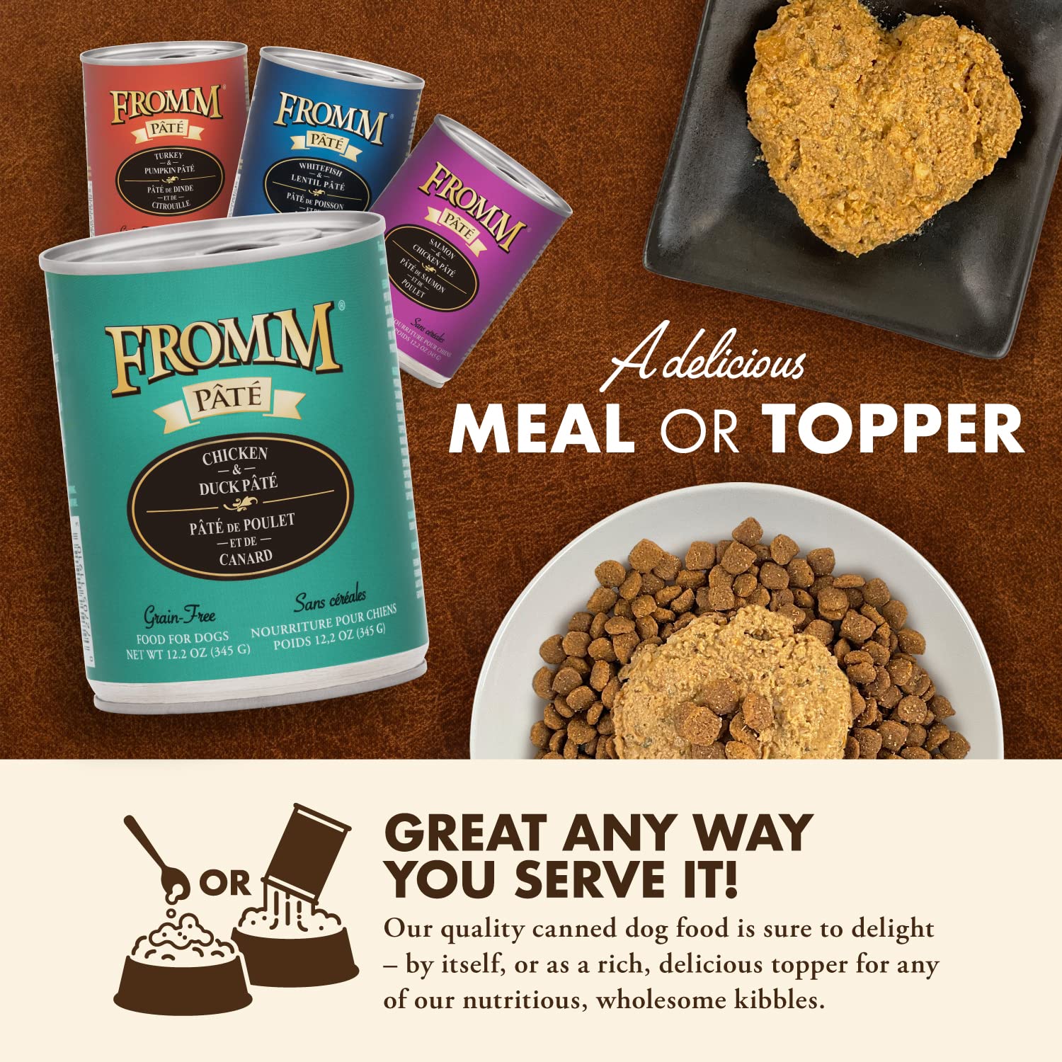 Fromm Chicken & Duck Pate Wet Dog Food - Grain-Free Premium Canned Dog Food with Real Meat - Case of 12 Cans (5.5oz Each) - Perfect for Small & Medium Dogs at Home or Travel