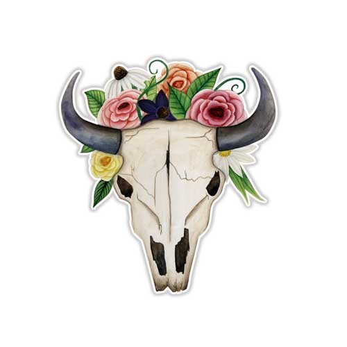 Bull Skull Sticker - Long Horn Cow Skull Decal by Megan J Designs™ - Waterproof Vinyl Sticker for Laptop, Tumbler, Car, Phone - Western Decor, Biker Gifts, Ranch Style Home Decor