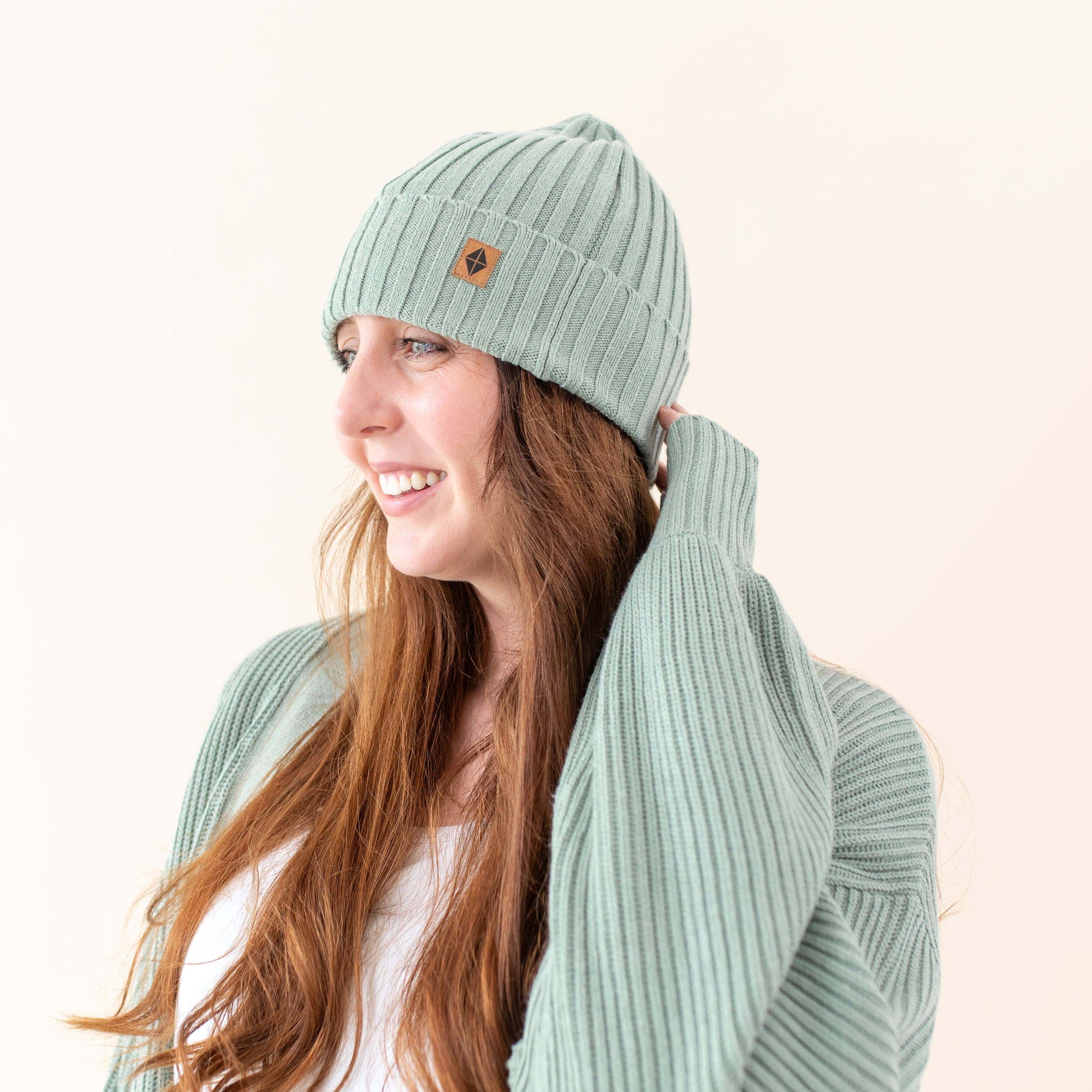 Chunky Knit Ribbed Beanie for Men & Women - Soft Winter Hat in Thyme Green - Perfect for Cold Weather, Outdoor Activities & Fashion Accessories
