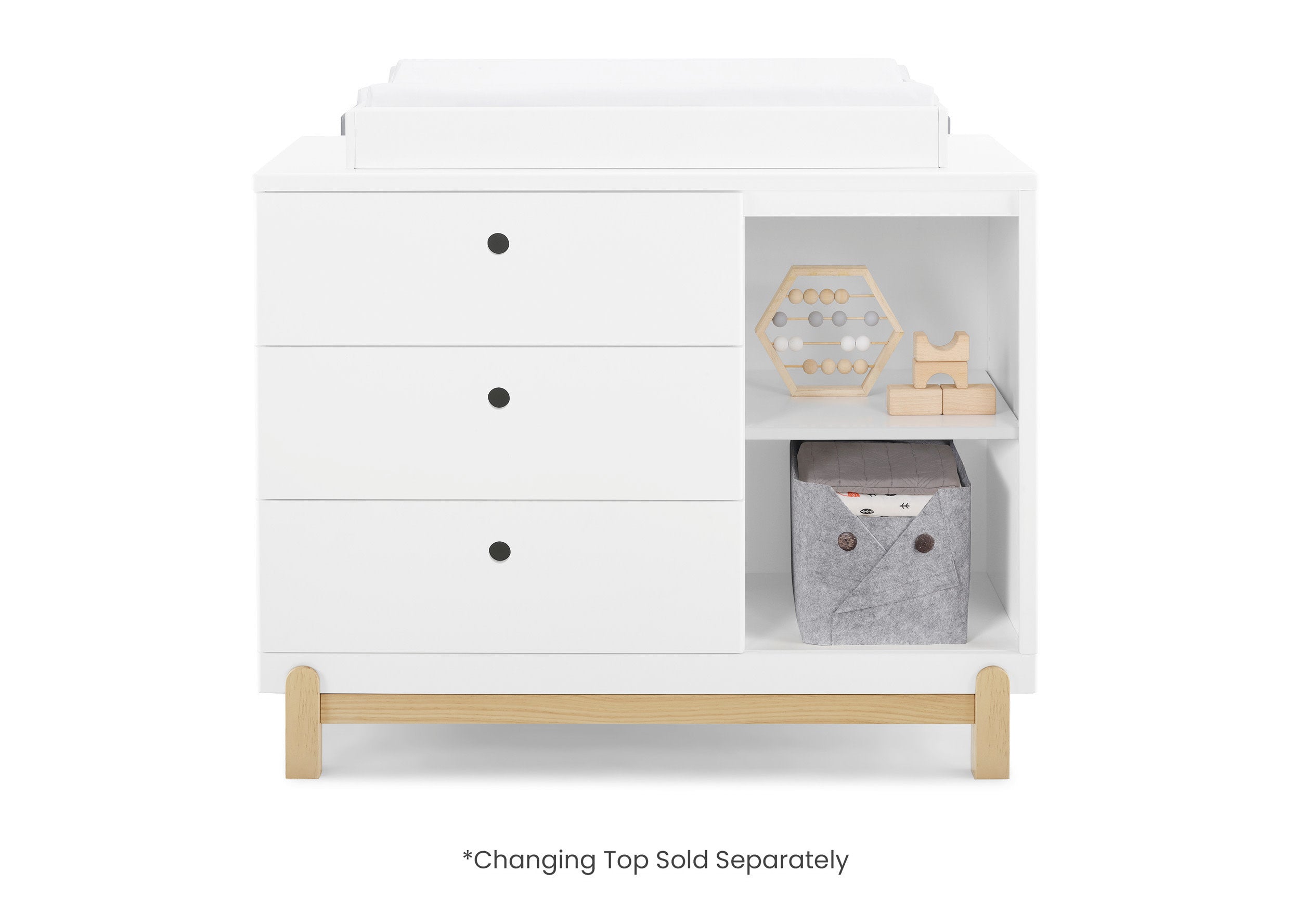 Poppy 3 Drawer Dresser with Cubbies - Modern Wooden Storage Cabinet for Bedroom, Nursery & Kids Room Organization - Perfect for Clothes, Toys & Accessories