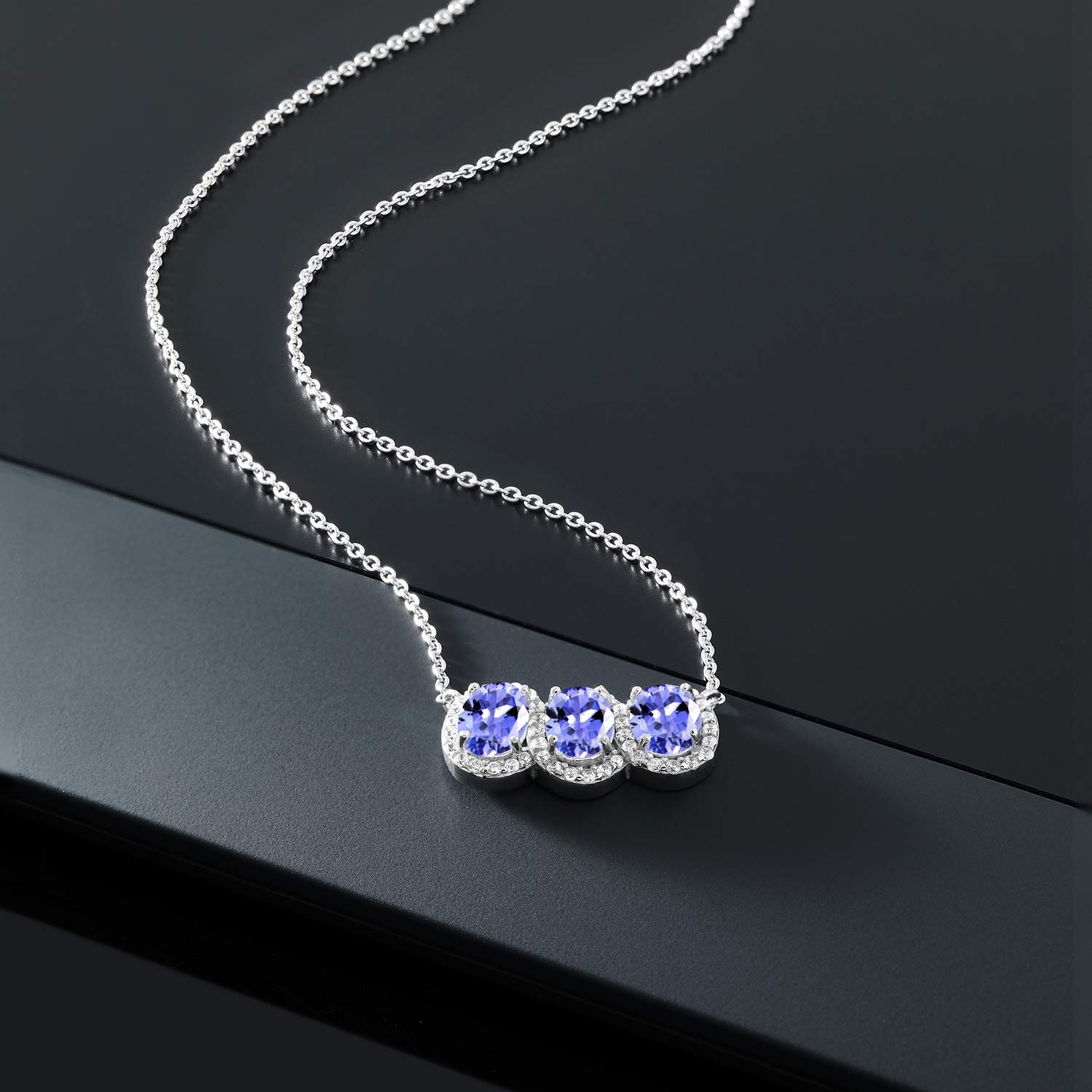 Gem Stone King 925 Sterling Silver Birthstone Necklace for Women | 3 Stone Oval Pendant (7x5mm) with 18