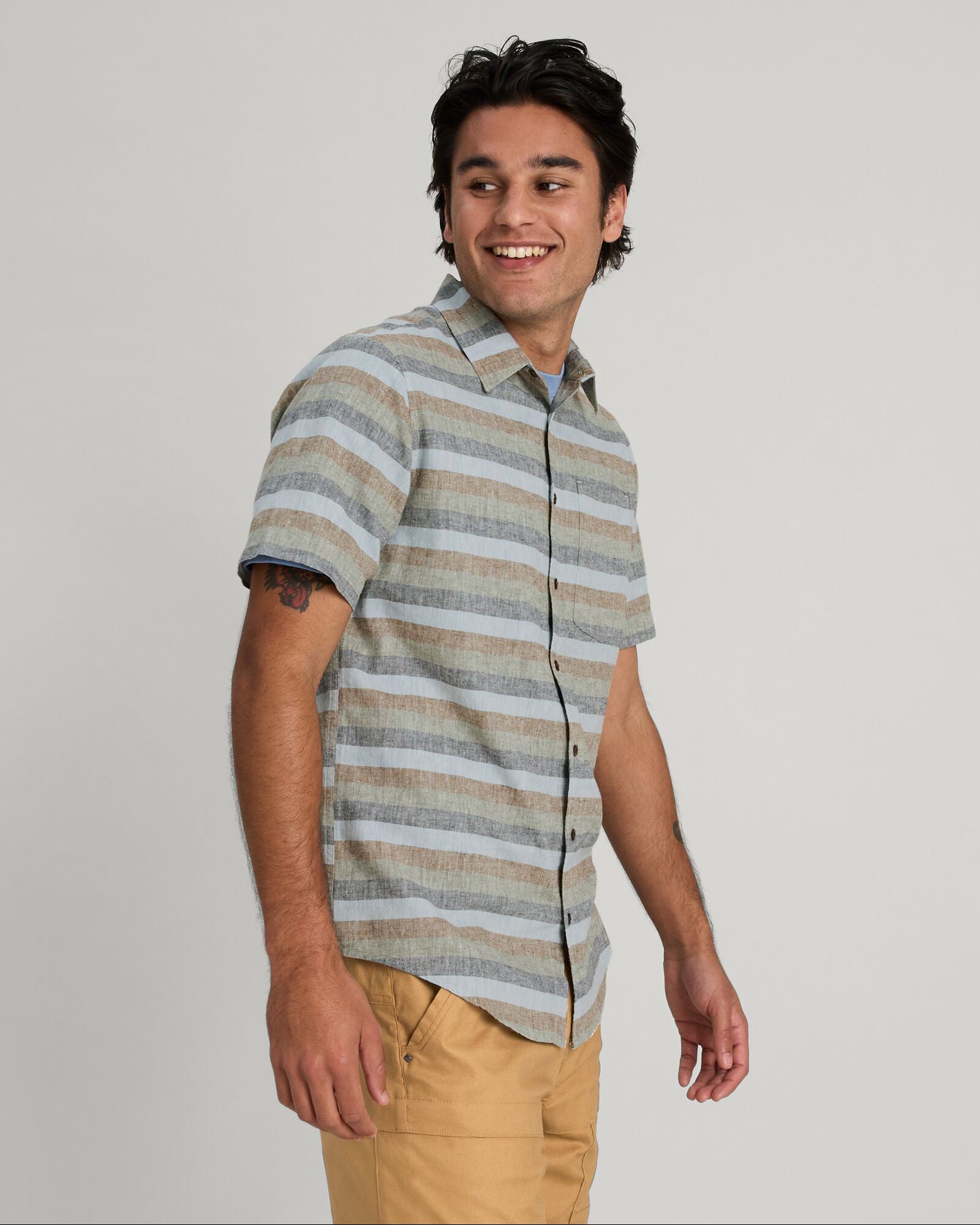 Men's Flaxton Short Sleeve Button Down Shirt - Ripple Night Stripe Casual Wear for Summer Outdoor Activities & Business Casual Office Attire