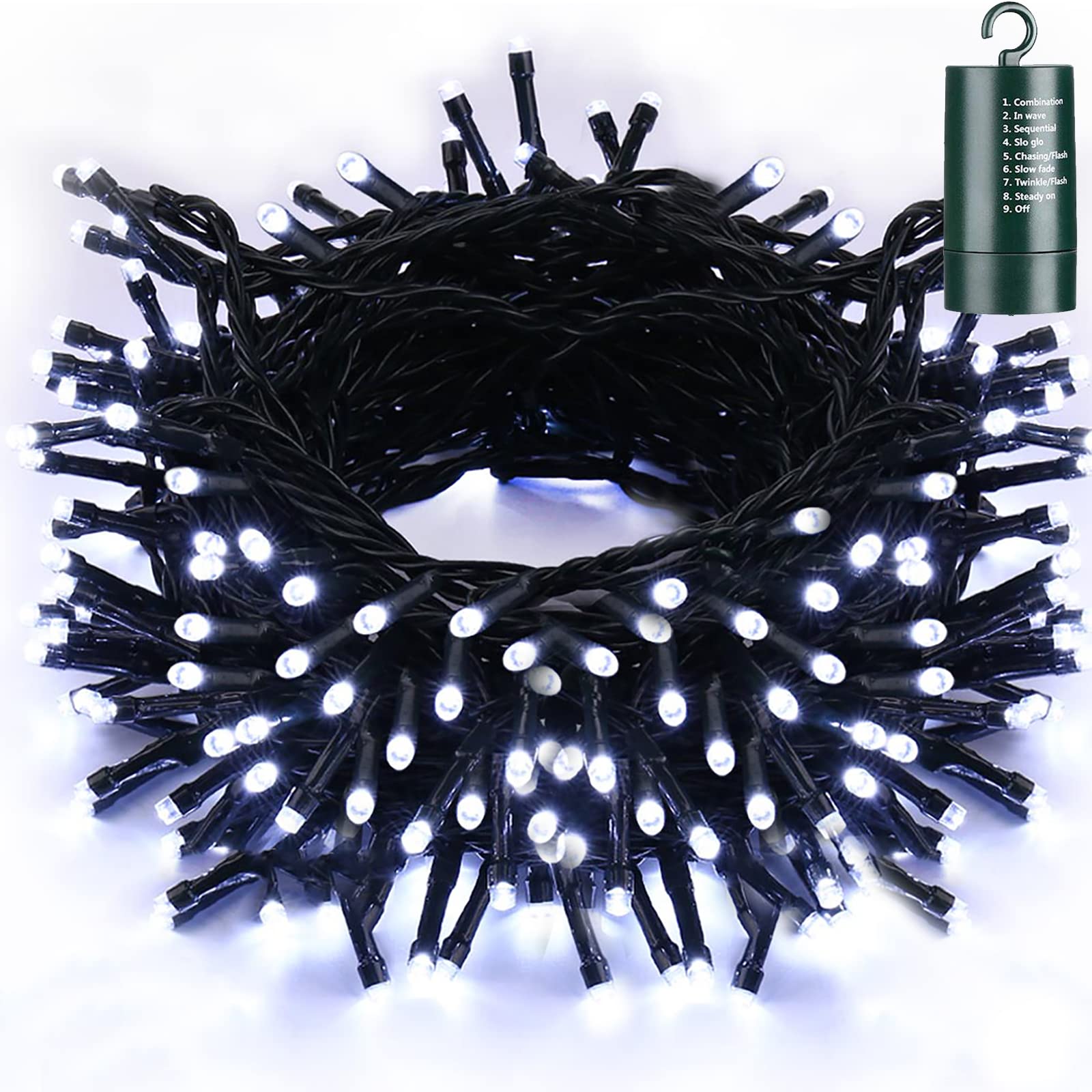 200 LED Battery Operated Christmas Lights - 68.9ft Waterproof String Lights with 8 Twinkle Modes & Timer for Indoor/Outdoor Holiday Decor - Perfect for Christmas Tree, Home, Party, Wedding, Garden, and Patio Decorations (White)
