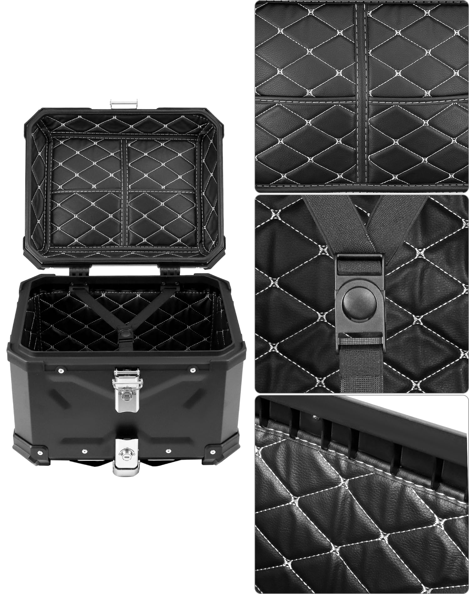QWORK 45L Waterproof Motorcycle Top Case - Secure Aluminum Storage Box for Helmets & Luggage on Touring Rides
