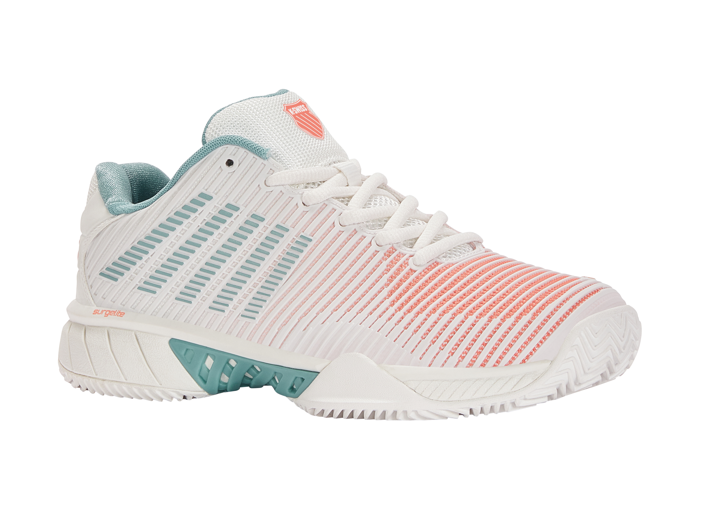 HyperCourt Express 2 Clay Tennis Shoes for Men - Blanc de Blanc/Nile Blue/Desert Flower | Lightweight & Durable Court Shoes for Clay Courts | Perfect for Competitive Matches & Training Sessions
