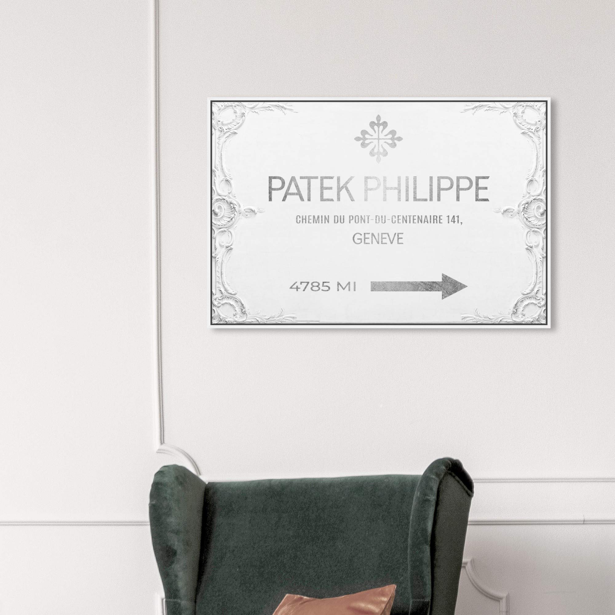 Oliver Gal Artist Co. Fashion & Glam Wall Art Framed Canvas Print - Geneva Watches Road Signs Home Decor 36x24 Inches Gray White - Perfect for Living Room, Bedroom or Office Wall Decor