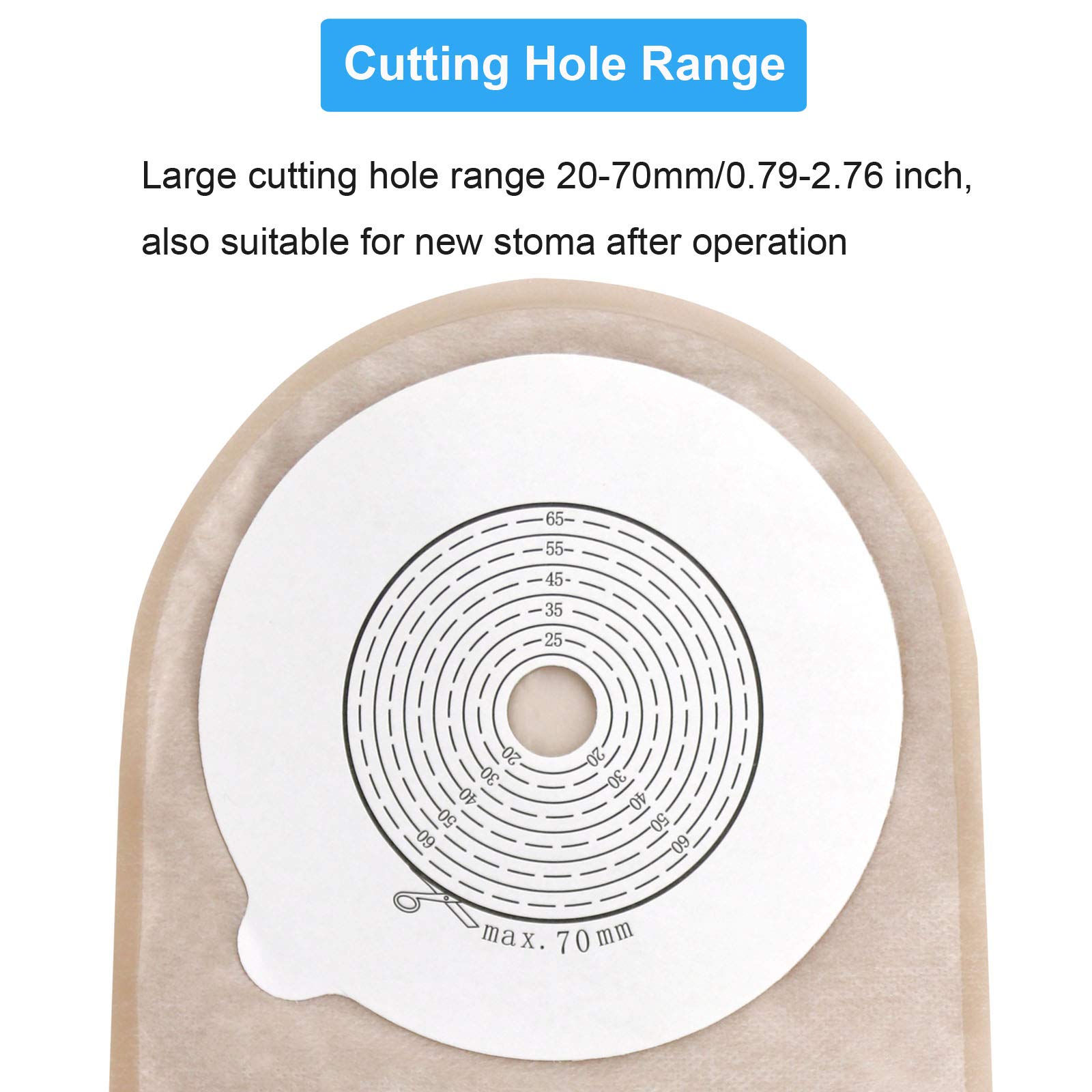 One Piece Ostomy Colostomy Bags - Drainable Pouches for Ostomy Care & Incontinence (70mm Cut Size, Pack of 10) - Ideal for Ileostomy Supplies, Post-Surgery Recovery & Daily Comfort