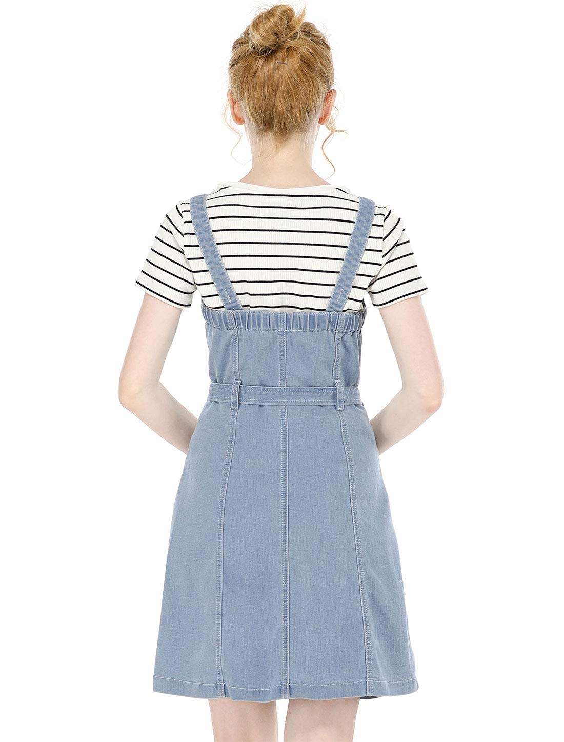 Allegra K Women's Classic Denim Pinafore Dress with Adjustable Straps - Casual Vintage Overalls for Spring, Summer & Fall Outfits