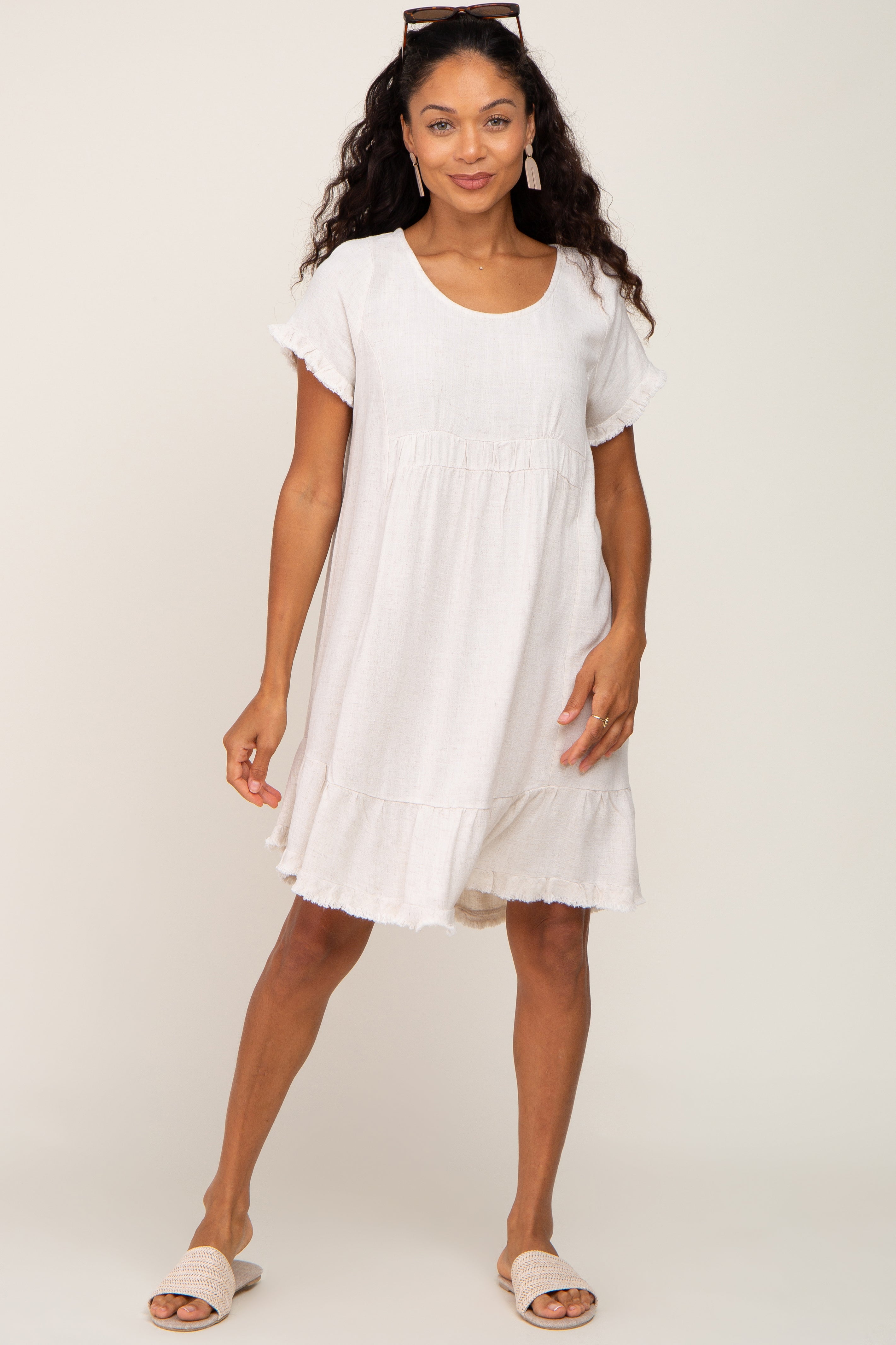 Beige Frayed Hem Dress for Women - Boho Chic Summer Maxi Dress with Distressed Details | Perfect for Beach Vacations, Music Festivals & Casual Outings