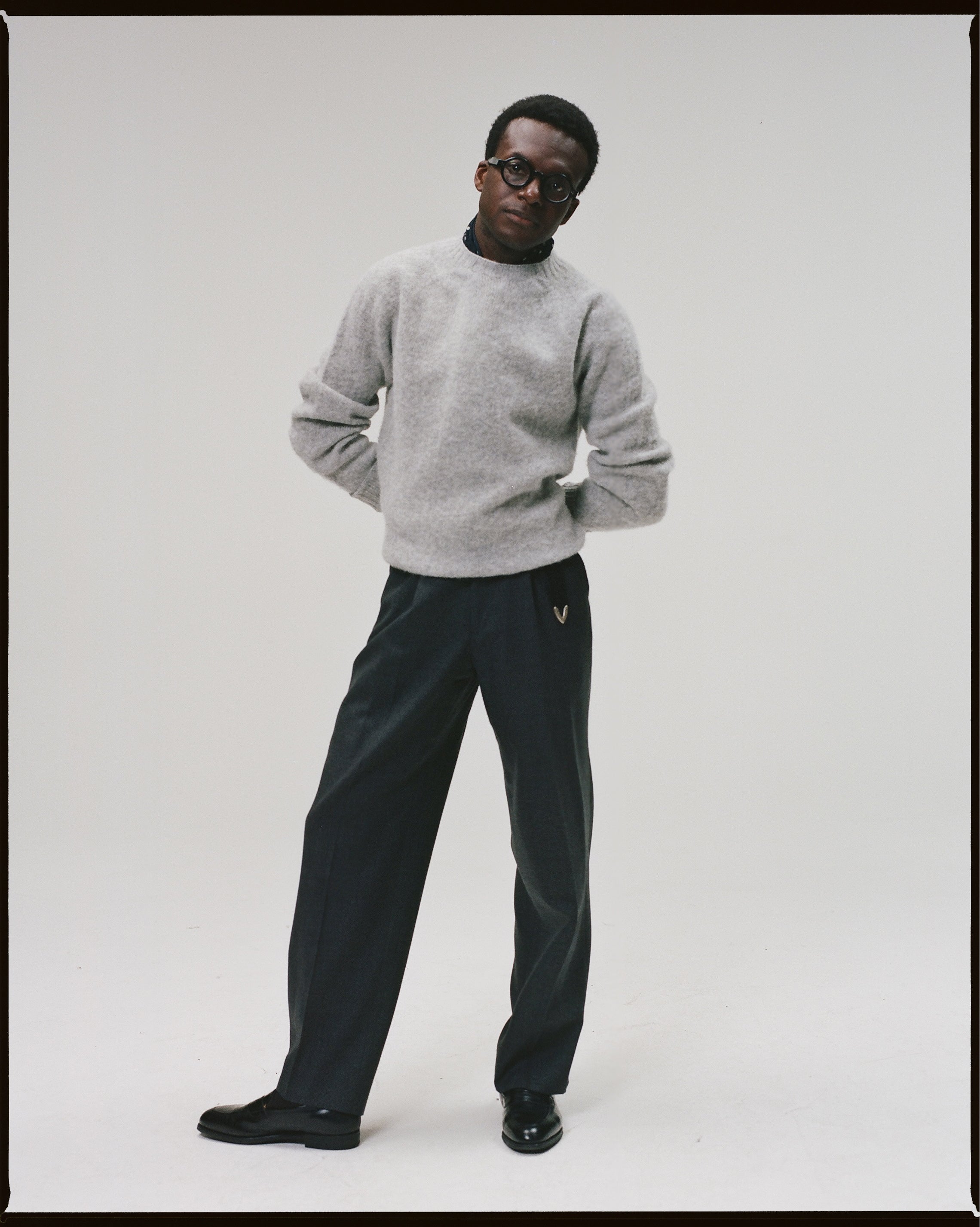 Light Grey Brushed Shetland Wool Crew Neck Sweater for Men - Soft Winter Knit Pullover for Casual Wear & Office Outfits