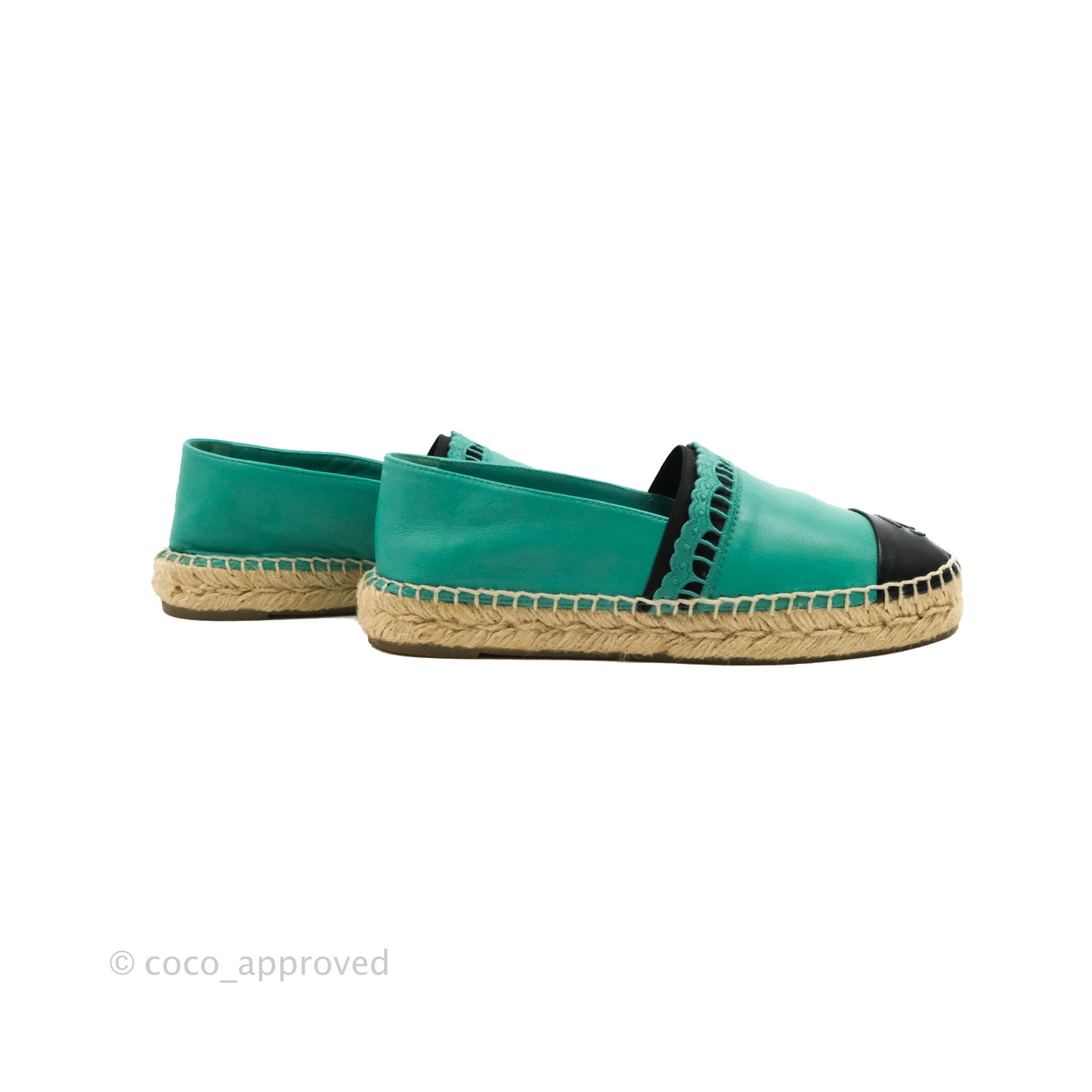 Chanel CC Logo Green and Black Lambskin Espadrilles Flats - Women's Size 36 | Fashionable & Comfortable for Casual Outings, Parties, and Summer Wear