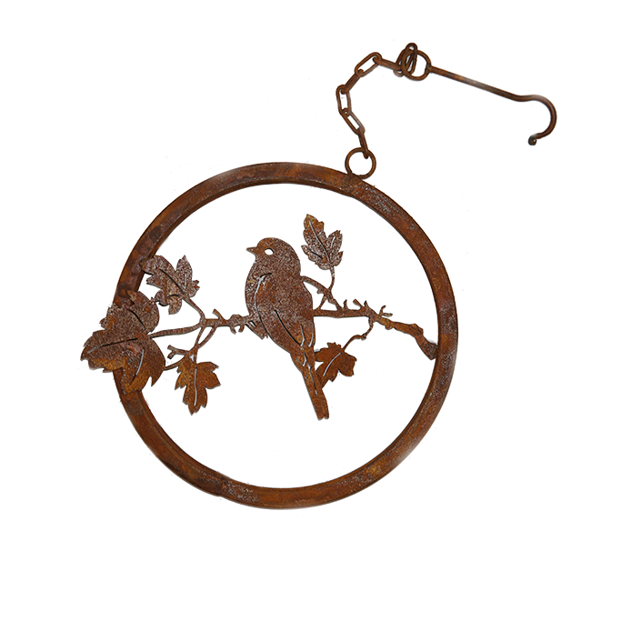 W4276 Bluebird on Maple Branch Ring with Hook - Rustic Garden Art Decor for Outdoor Wall Hanging, Patio & Yard Decoration