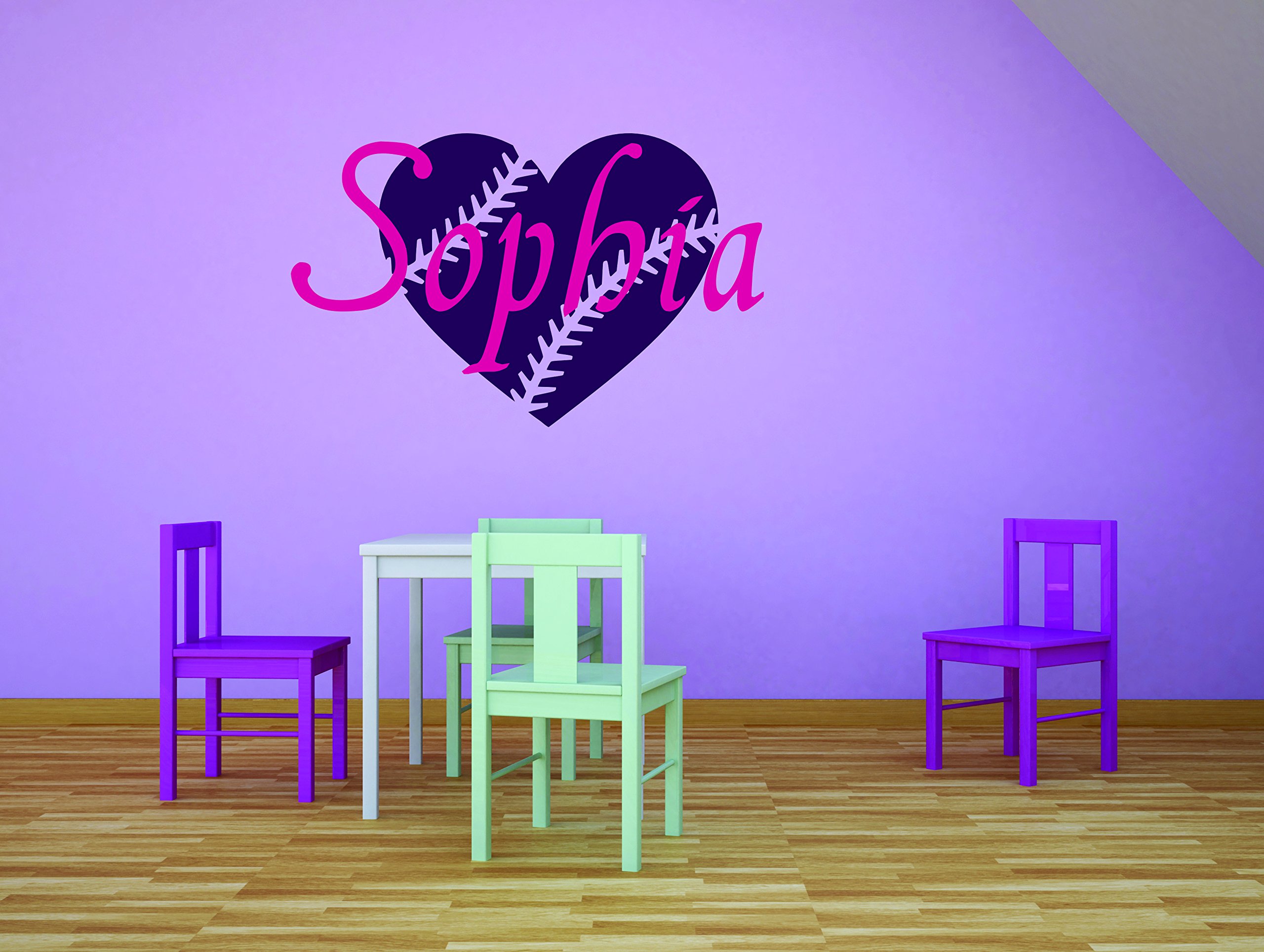 Custom Personalized Name Vinyl Decal Sticker - Softball Heart Wall Art for Girls - 16x20 Inches - Perfect for Bedroom, Locker & Sports Decor