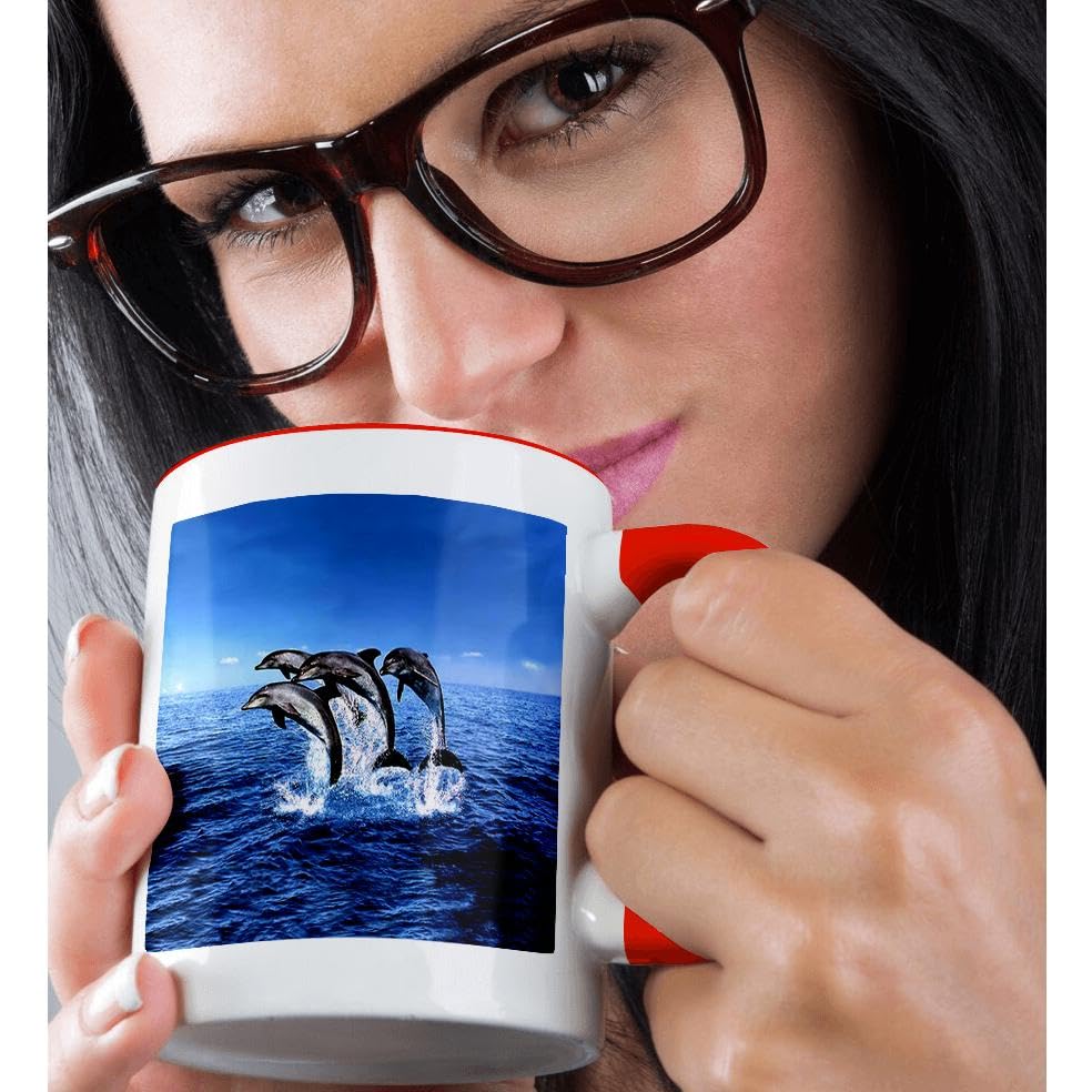 3D Printed Dolphins Ceramic Coffee Mug - 11oz Insulated Travel Mug with Handle - Perfect for Tea, Coffee & Hot Drinks at Home, Office or Gifts