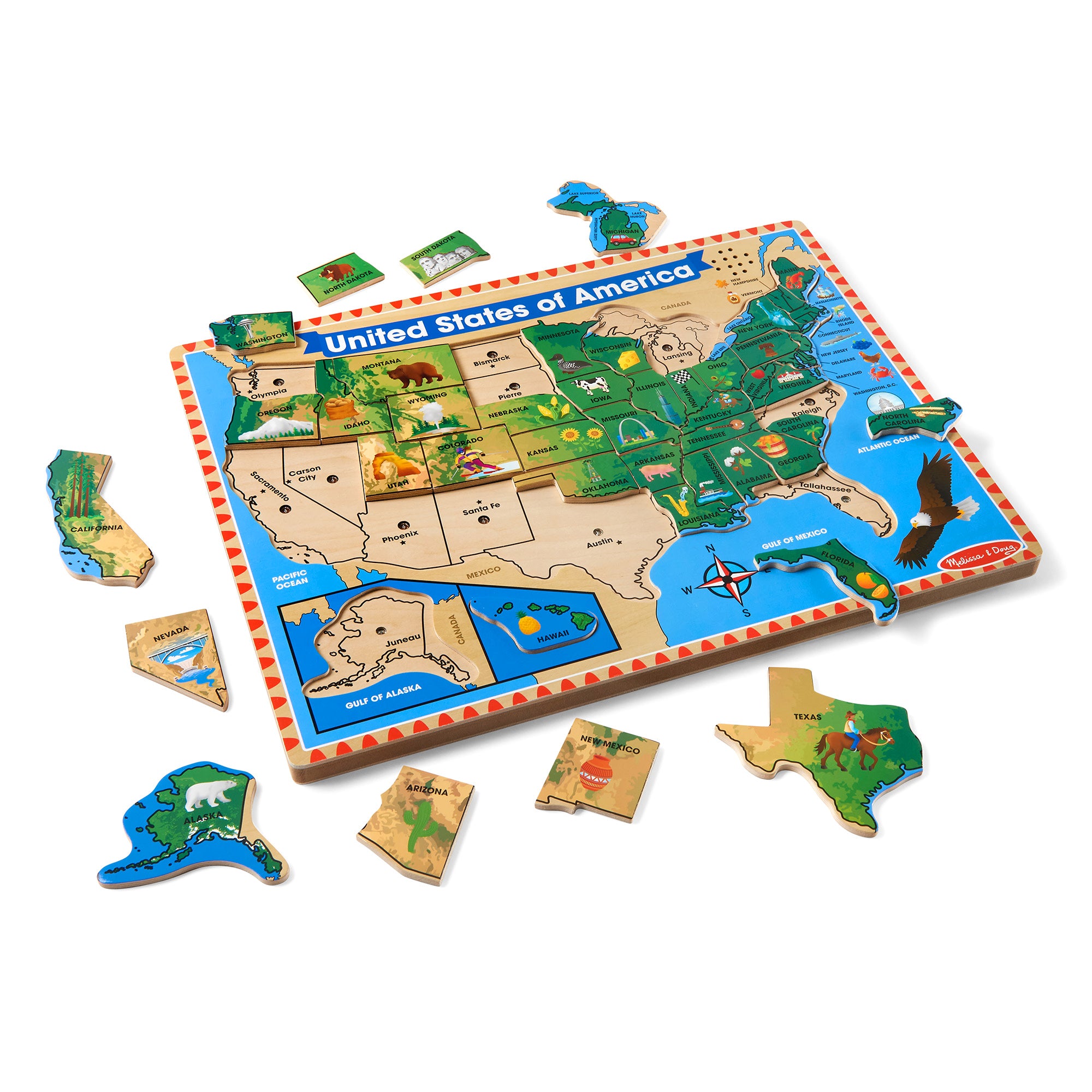 40-Piece USA Sound Puzzle - Educational Wooden Puzzle for Kids, Toddlers & Preschoolers - Perfect for Learning, Playtime & Sensory Development