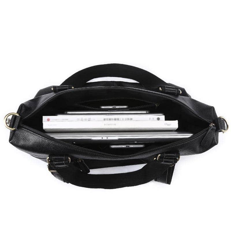 Nesitu Large Capacity Black Genuine Leather A4 Handbag for Women - Professional Work Tote Bag with Laptop Compartment, Perfect for Office, Business Travel & Daily Commute