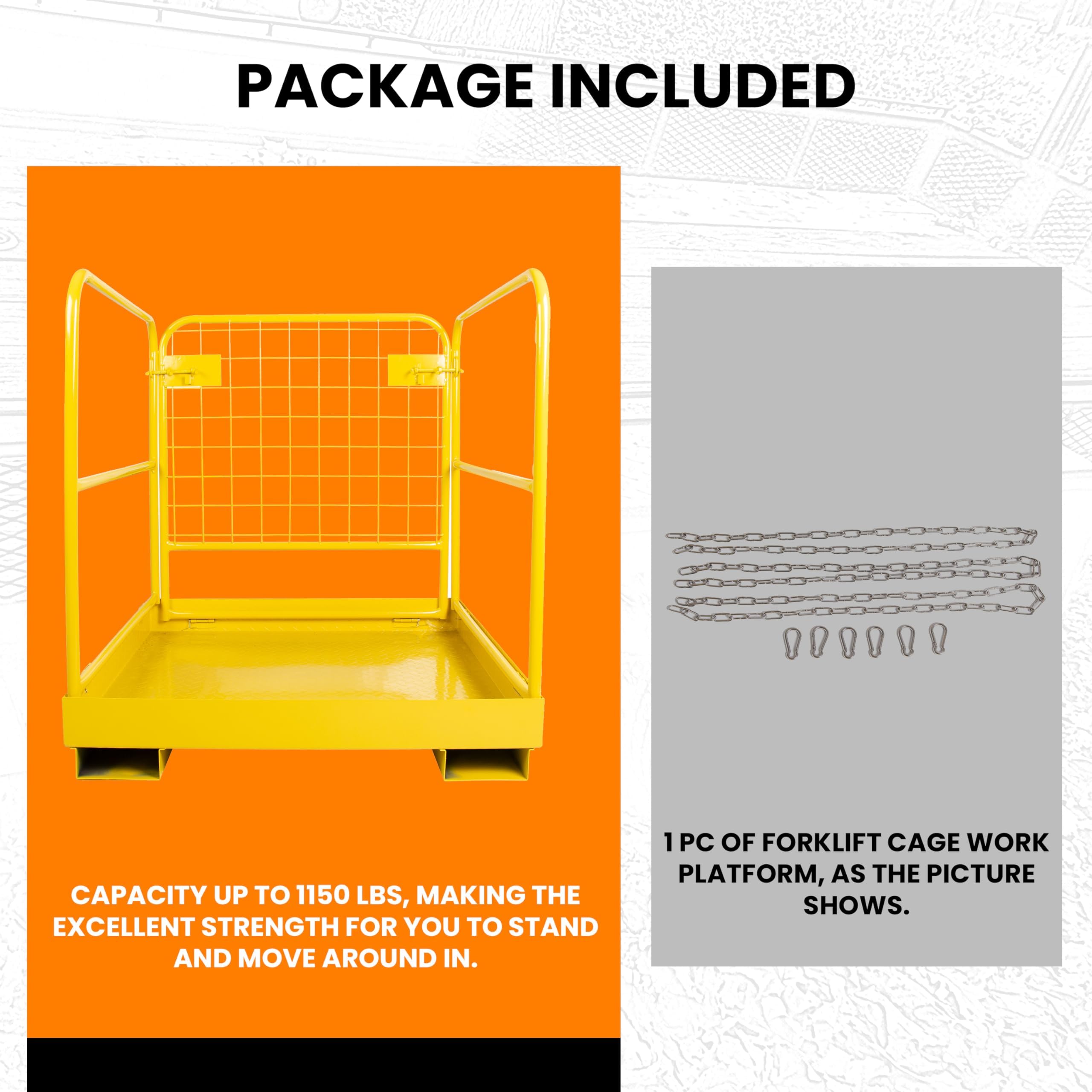 Heavy Duty 36x36 Steel Forklift Safety Cage - 1200 LBS Capacity Foldable Forklift Man Basket Work Platform for Warehouse, Construction & Industrial Use