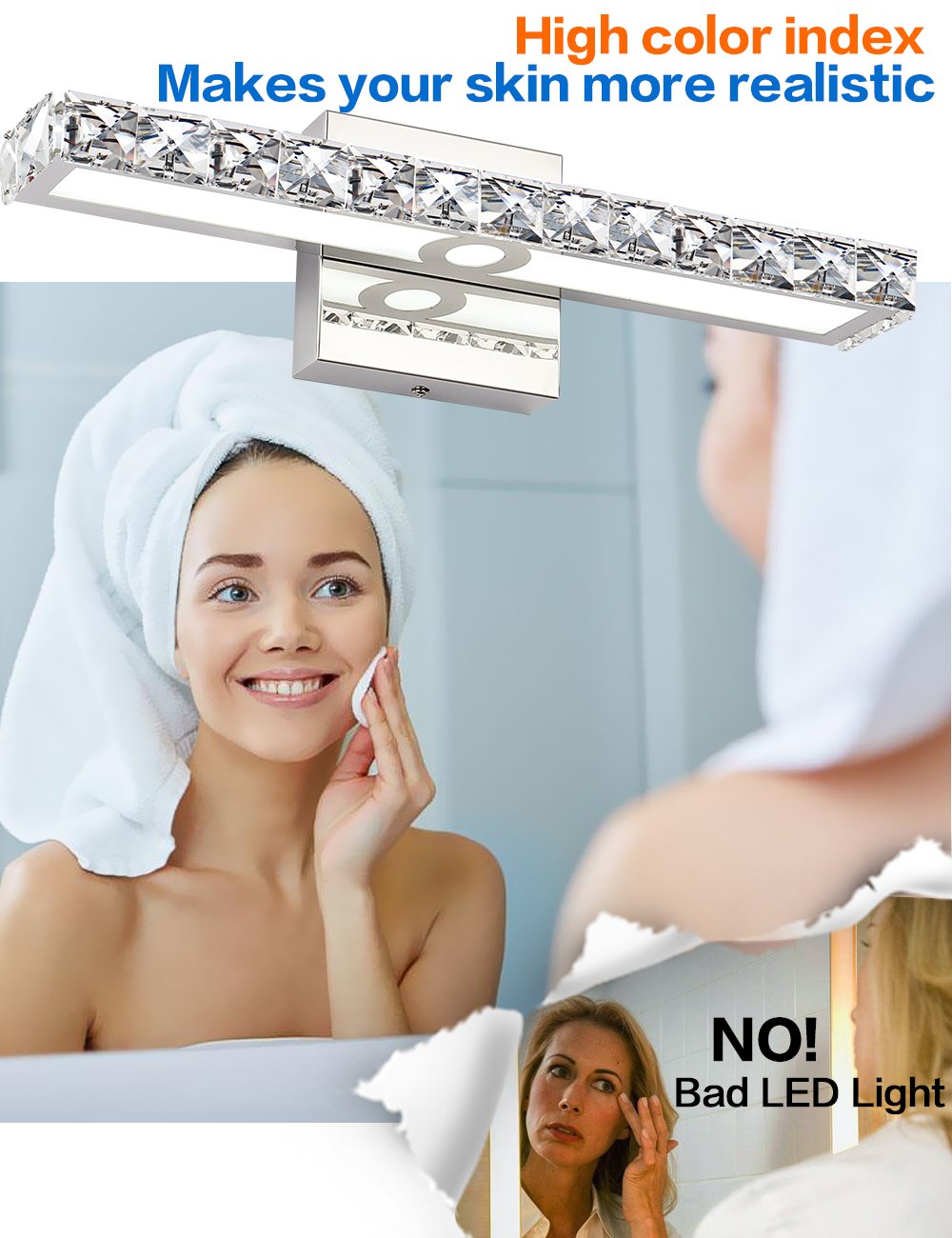SOLFART Crystal LED Vanity Lights - Wall Mirror Vanity Light Fixtures for Bathroom & Bedroom Lighting - Perfect for Makeup, Grooming & Home Decor