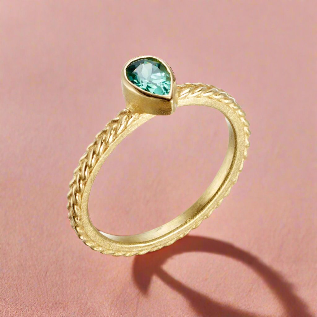 Green Tourmaline Stacking Ring for Women - Dainty Adjustable Boho Stackable Rings Set - Perfect for Layering, Gift Giving & Everyday Wear