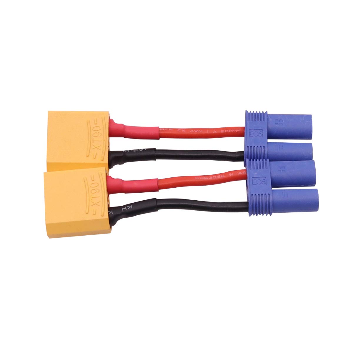 2PCS Female EC5 to Male XT90 Plug Connector Adapter Cable - 14AWG 5cm for RC Car, Truck, Boat, Airplane Lipo Battery & ESC Charger | High Current Power Connection Solution for RC Hobbyists and DIY Electronics Projects