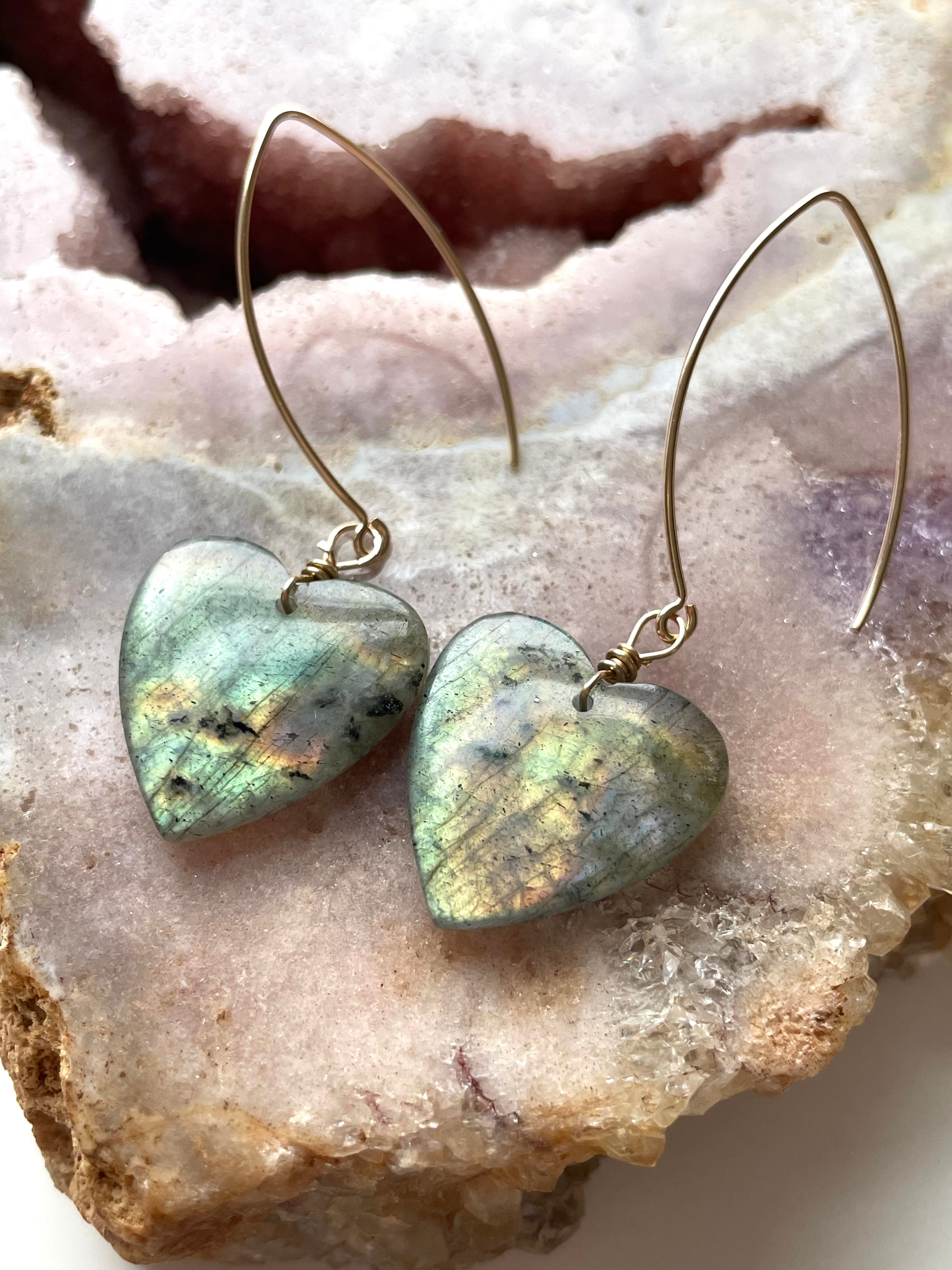 Gold Labradorite Dangle Drop Crystal Earrings for Women - Elegant Bohemian Jewelry for Party, Wedding & Everyday Wear