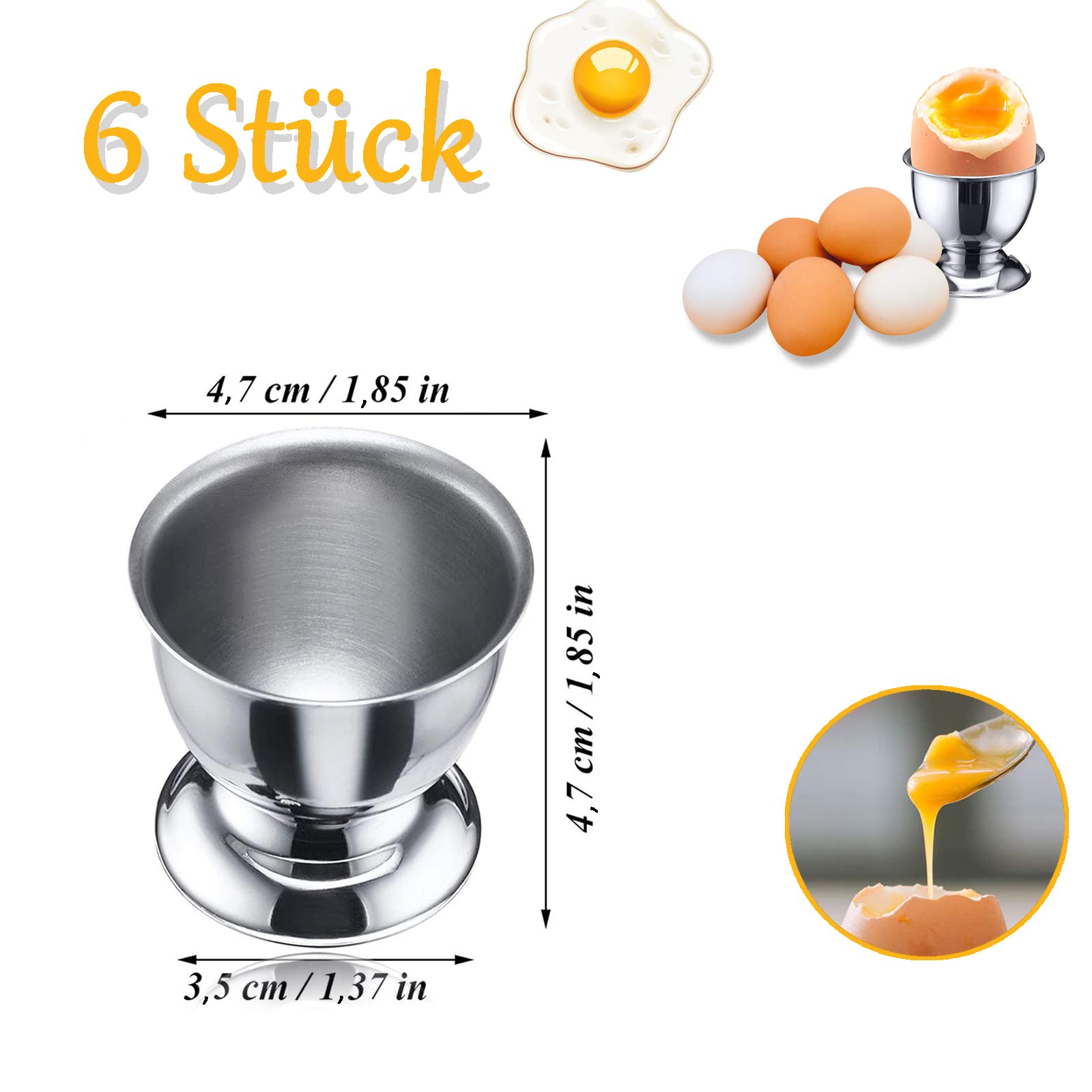 Premium Stainless Steel Egg Cups Set of 6 - Elegant Wine Glass Shaped Egg Holders for Breakfast Tray | Perfect for Easter Brunch, Breakfast Buffets & Kitchen Decor
