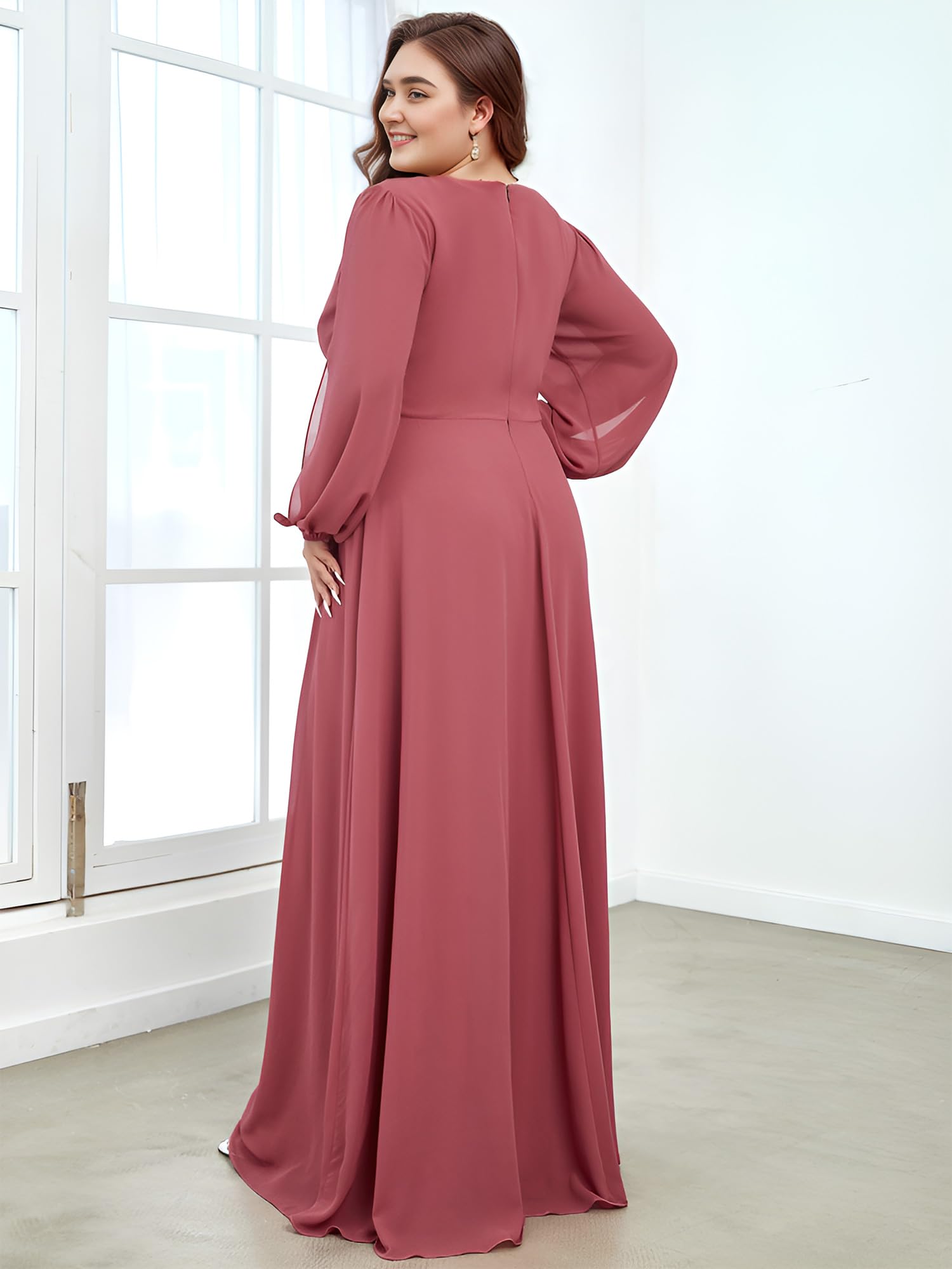 Ever-Pretty Plus Size Women's Floor Length V-Neck Formal Dress with Lantern Sleeves & Floral Applique - Elegant Evening Gowns for Curvy Women - Perfect for Weddings, Proms & Special Occasions