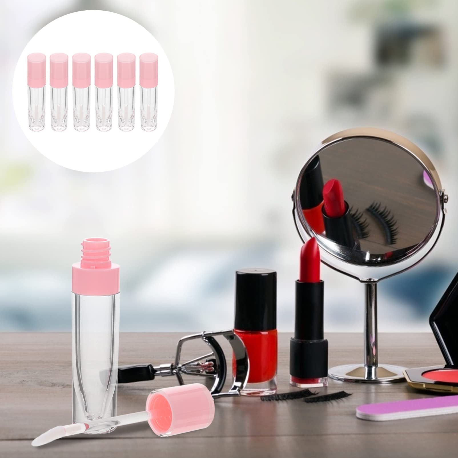 6pcs Empty Round Lip Gloss Tubes - Refillable Lip Glaze Containers for DIY Lipstick, Lip Honey & Cosmetics | Perfect for Makeup Artists, Salons & DIY Beauty Projects