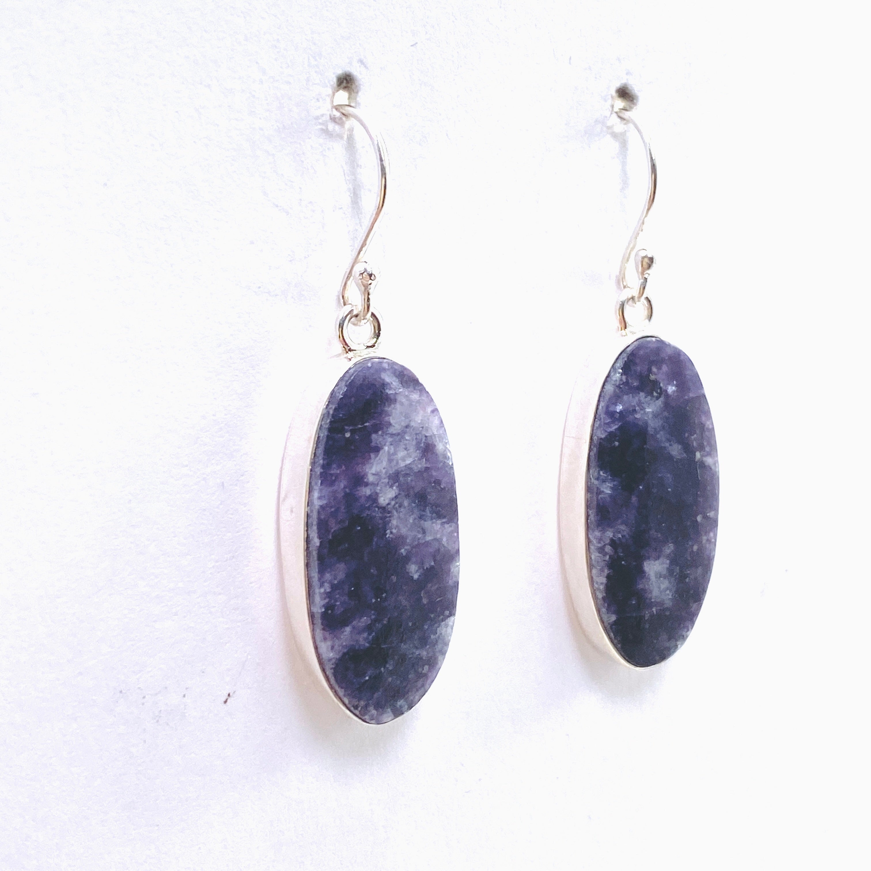 Lepidolite Oval Cabochon Earrings KEGJ1521 - Natural Stone Jewelry for Healing & Stress Relief | Perfect for Meditation, Yoga & Spiritual Practices
