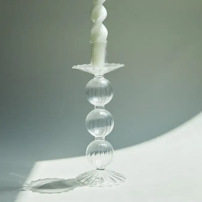 Clear Ball Shape Glass Candlestick Holder - Elegant Decorative Candle Holder for Wedding, Dining Table, Home Decor & Romantic Ambiance