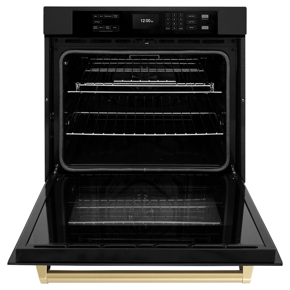 ZLINE Autograph Edition 30 Inch Professional True Convection Single Wall Oven with Air Fry & Self-Clean - Black Stainless Steel with Champagne Bronze Handle (WASBZ 30 CB) | Perfect for Modern Kitchens, Baking, Roasting & Air Frying